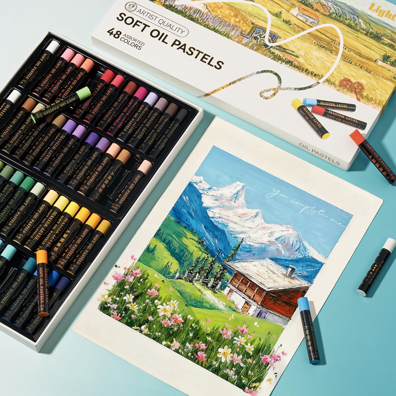 LIGHTWISH Pastelli ad olio professionali, 48 colori vivaci più 4 bianchi, set di 52 pastelli ad olio cremoso e pigmentato per artisti, per miscelare, applicare pannolini e fare ombre