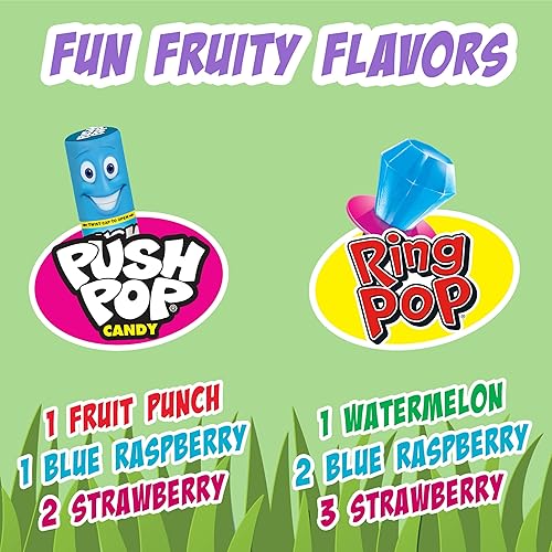 Miniatura 5 de Bazooka Candy Brands Caja de dulces variada – 18 paletas de dulces de verano de Ring Pop, Push Pop, Baby Bottle Pop & Juicy Drop – Caramelos
