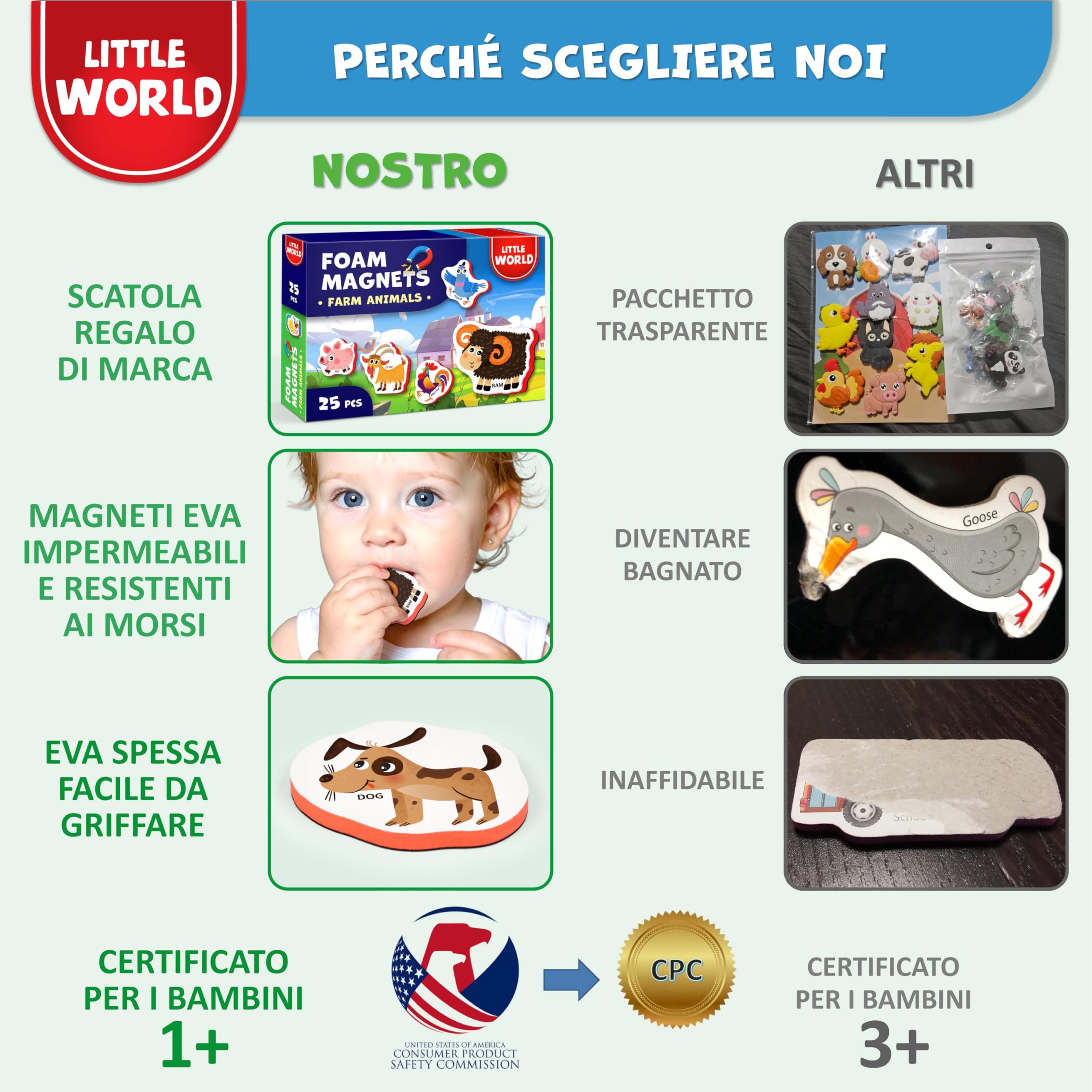 Little World 27 magneti per frigorifero in schiuma per bambini 1-3 – Magneti per bambini grandi – Magneti per frigorifero per bambini – Magneti per bambini – Magneti per animali