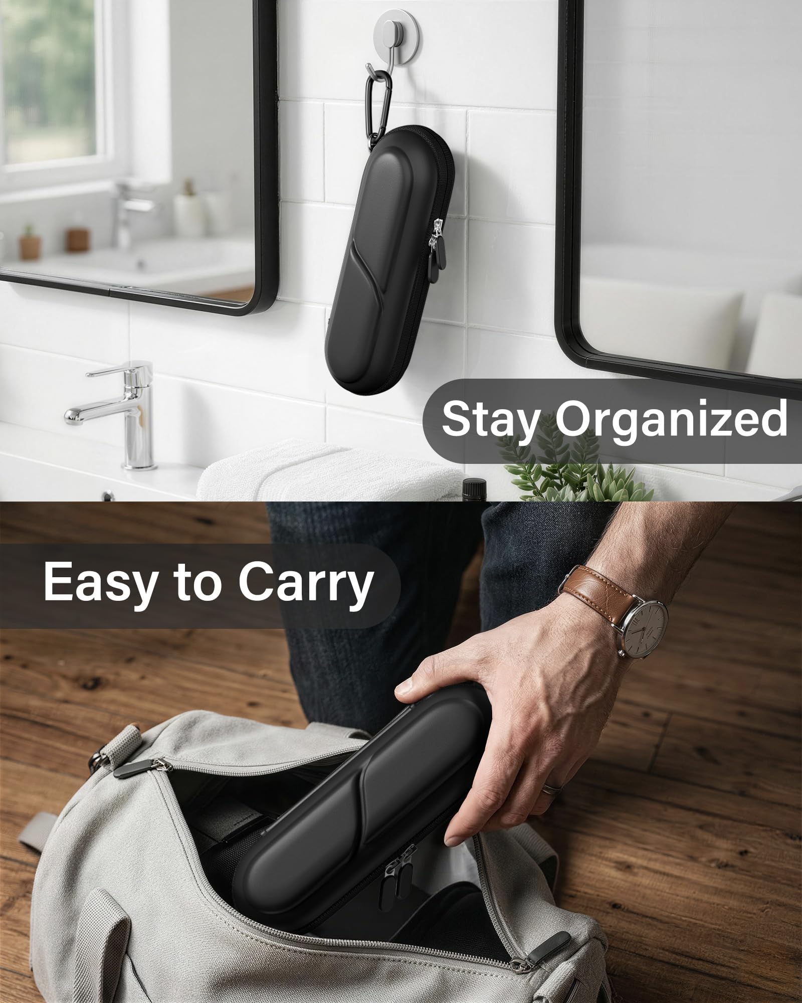 ProCase 歯ブラシケース 携帯用 コンパクトな旅行用 EVA製 Oral-B Philips対応 - ブラック | 電動歯ブラシケース,アクセサリー収納付き,多機能,軽量,耐久性,持ち運び便利,出張や旅行に