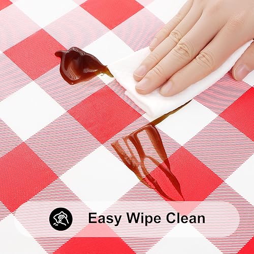 Miniatura 4 de smiry - Mantel de vinilo redondo para mesa de 57-68 pulgadas, mantel elástico, ajustado e impermeable, diseño de cuadros, respaldo en franela, para