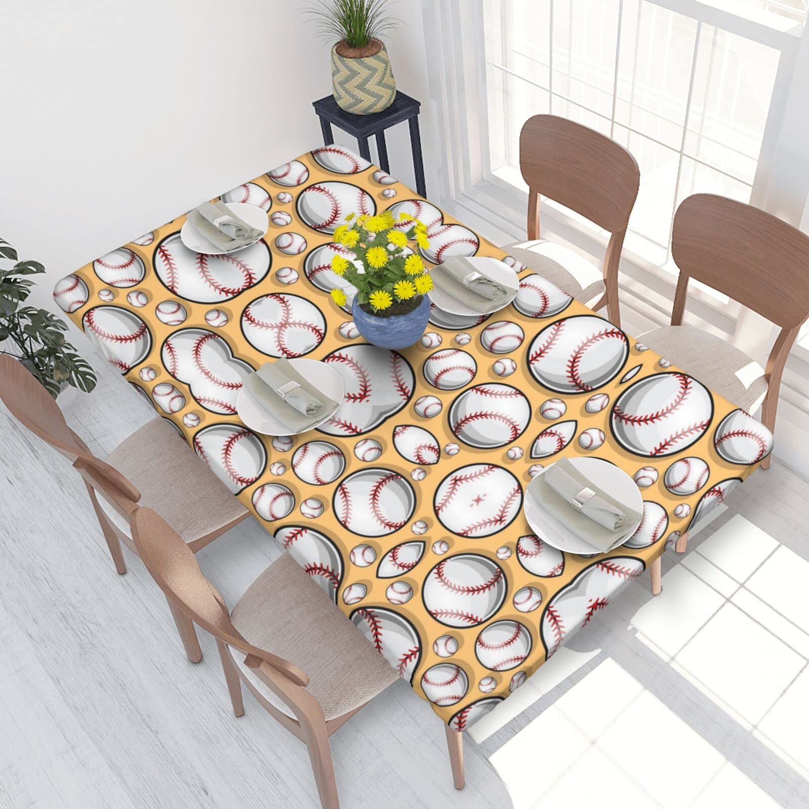 ASEELO 4FT Table Cloth Baseball Pattern Softball Ball Sport Design Print Decorative Table cover Wipe Clean Tablecloth for Dining Tea Table and Indoor Outdoor