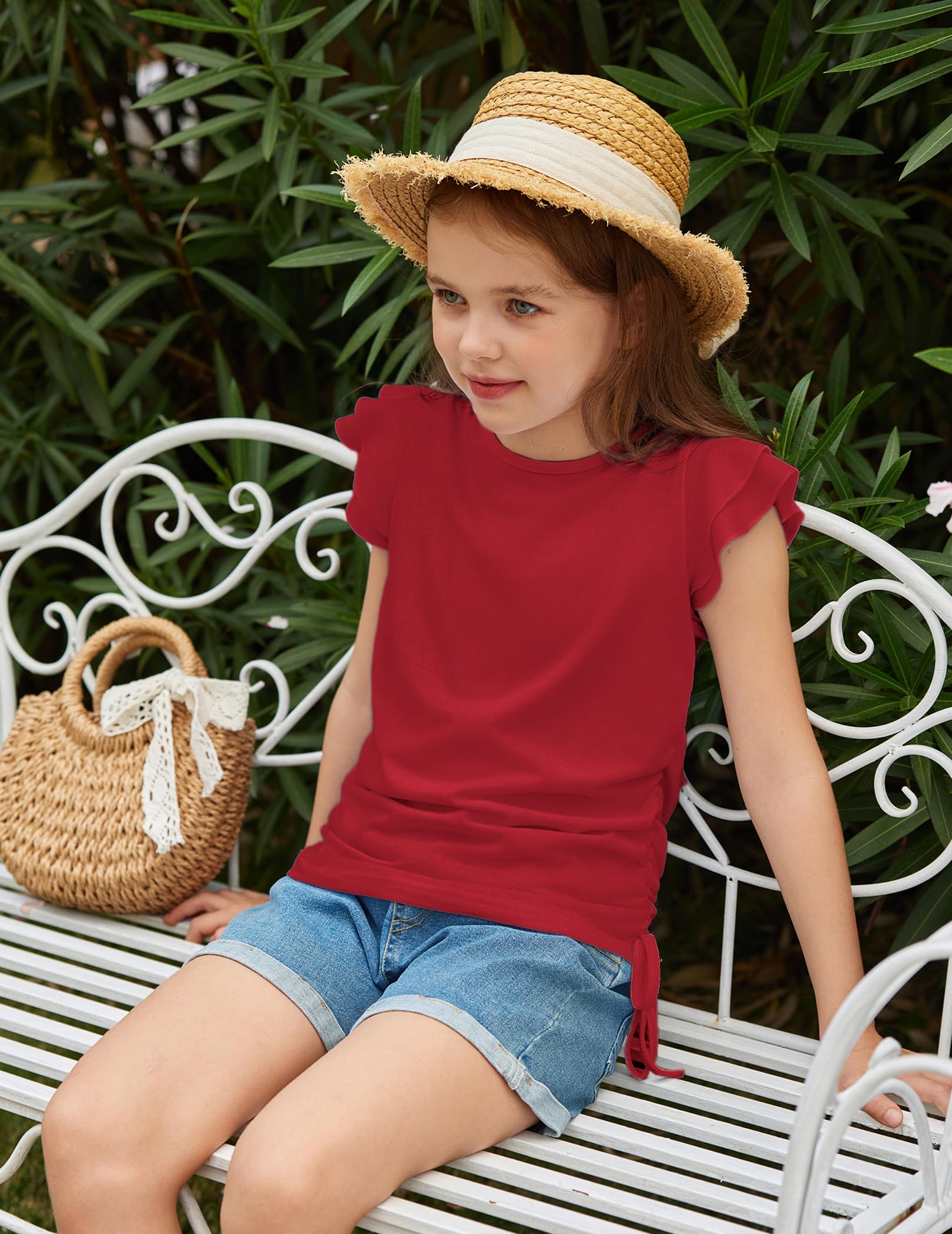 Arshiner Camiseta para Niña con Mangas con Volantes Camiseta para Niños Camiseta con Cuello Redondo Camiseta Informal Ropa para Niños con Cordón 5-12 Años