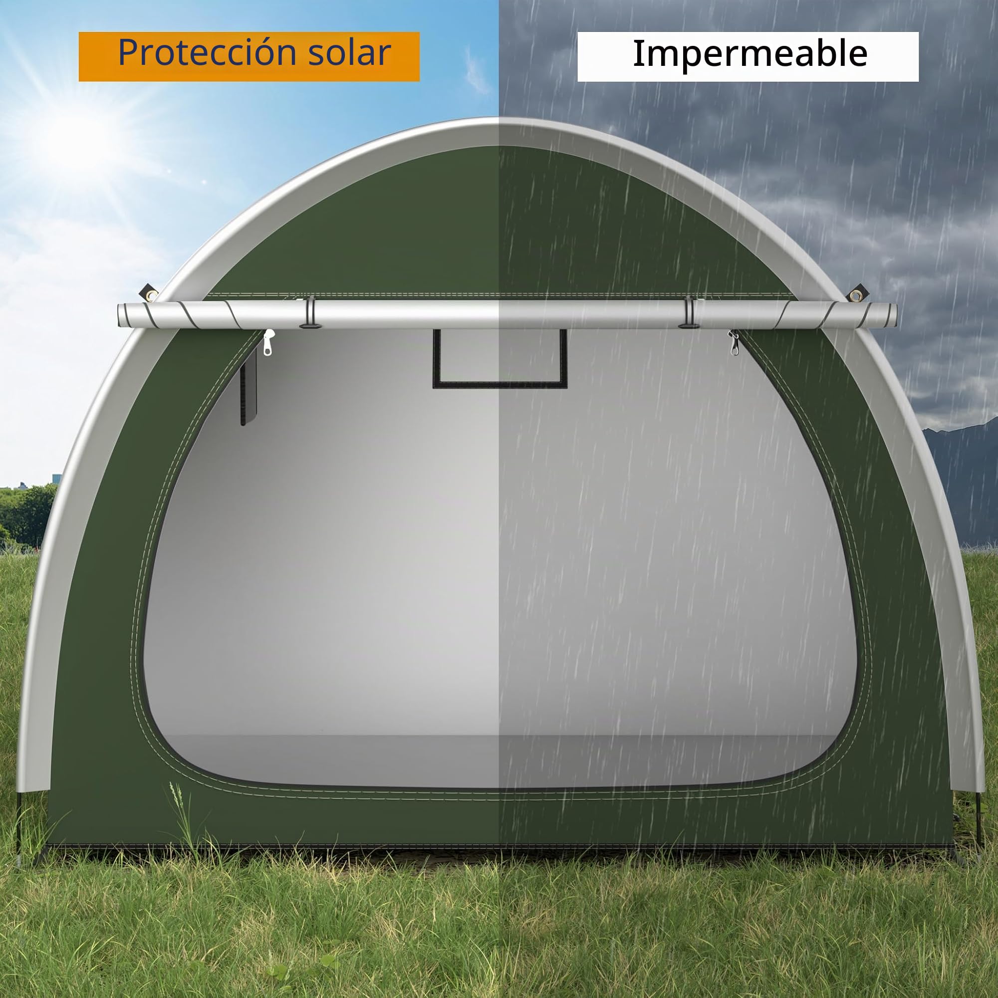 Tienda de campaña para 3-4 bicicletas, garaje para bicicletas 210 x 150 x 165 cm, PU 4000 mm, resistente al agua, para bicicletas, motocicletas, herramientas de jardín, cobertizo portátil