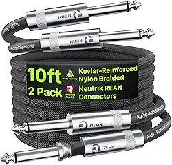 Cabo Guitarra 2 Unidades 3 m, Cabo P2 com Tecido de Nylon Anti-Enroscamento Reforçado com Kevlar, Conector Neutrik REAN, 20AWG 99,99% OFC Blindado, Cabo de Guitarra para Guitarra Elétrica Fender