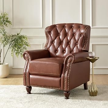HULALA HOME Genuine Leather Recliner with Button Tufted Design, Brown