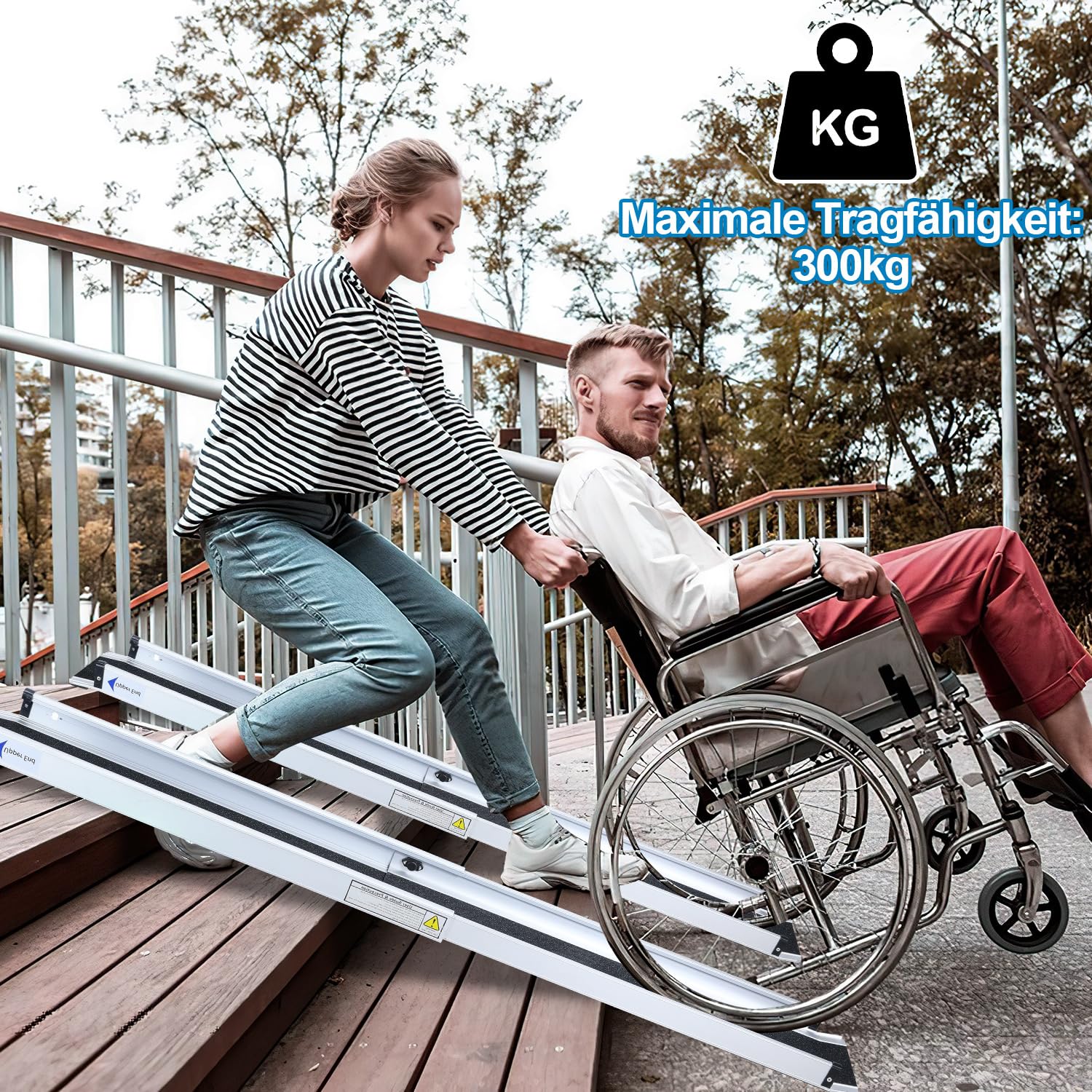 2 rampas telescópicas para sillas de ruedas de 87 a 152 cm, rampa telescópica de aluminio de hasta 300 kg, rampa antideslizante para silla de ruedas plegable con bolsa de transporte