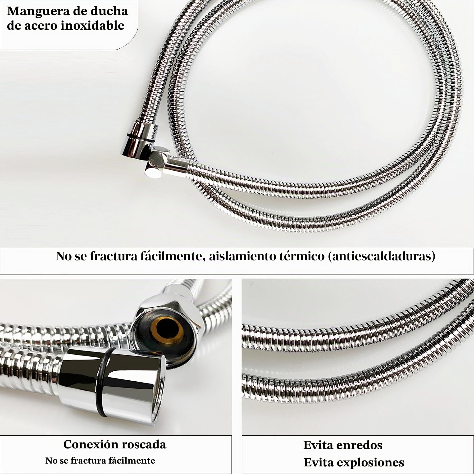 Aica Sanitarios Columna de Ducha con Termostato 38℃, Cuadrada Plata Alcachofa Superior, Ducha de Baño, Barra ajustable