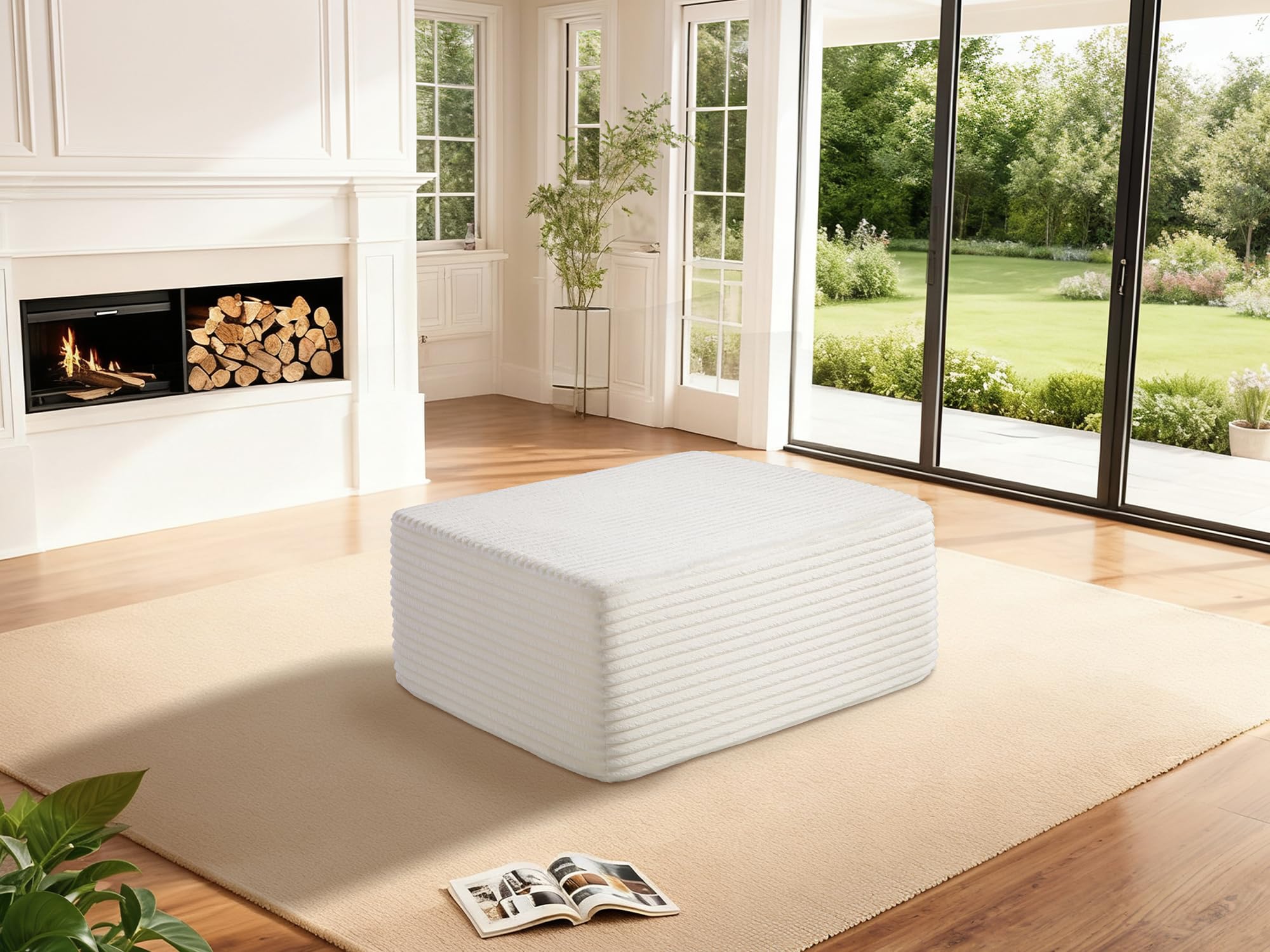 37" Cloud Sectional Couch Ottoman for Living Room, Extra Deep Seats No Assembly, Minimalist Modular Couch, Corduroy (Cream, Single Ottoman)