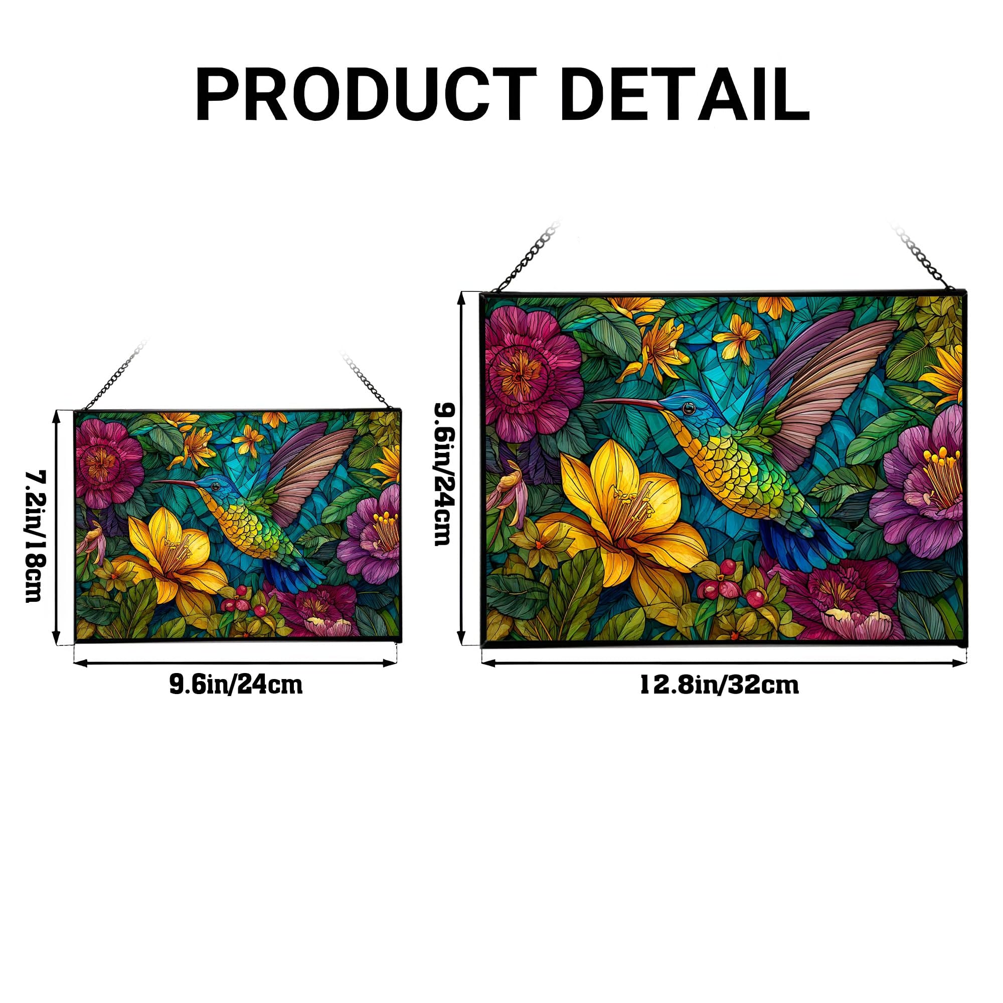Hummingbird Darting – Tropical Bloom Animal Stained Glass Suncatcher – Rectangular Hanging Window Panel with Artistic Nature Background – Wildlife Glass Art Gift for Animal and Nature Lovers E9eD8j