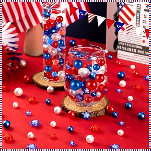 Miniatura 2 de 209 cuentas de jarrón del Día de la Independencia, cuentas de jarrón flotantes patrióticas multicolor del 4 de julio, cuentas de perlas sintéticas