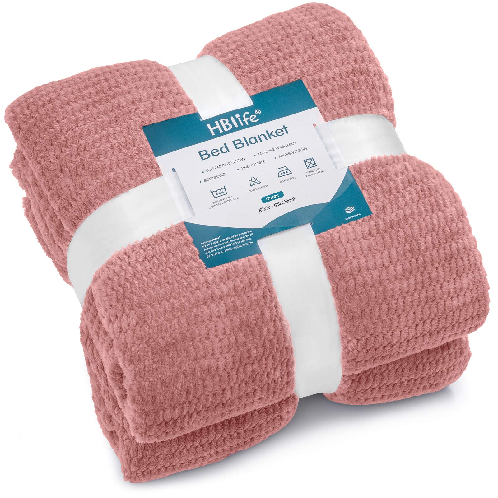 HBlife Microfiber Luxury Flannel Fleece Blanket Queen Size, Super Soft & Cozy Waffle Weave Pattern Plush Blanket, 90” x 9...