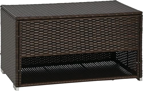 Miniatura 10 de Outsunny Caja de cubierta y almacenamiento de zapatos, toallero de mimbre de ratán PE con forro para interiores, exteriores, cojines de muebles de