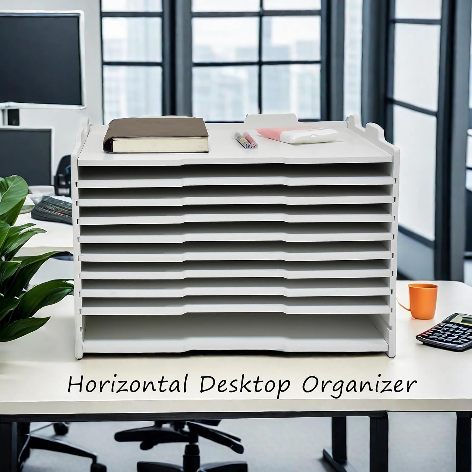 YFS 6 Tier-Desk File Organizer, Stackable Paper Tray, Printer paper Storage for Office, Sorter Organizer for Letter/A3 Office File Folder Holder -White (Vertical-6tray(with 5 Adjustable Shelves))