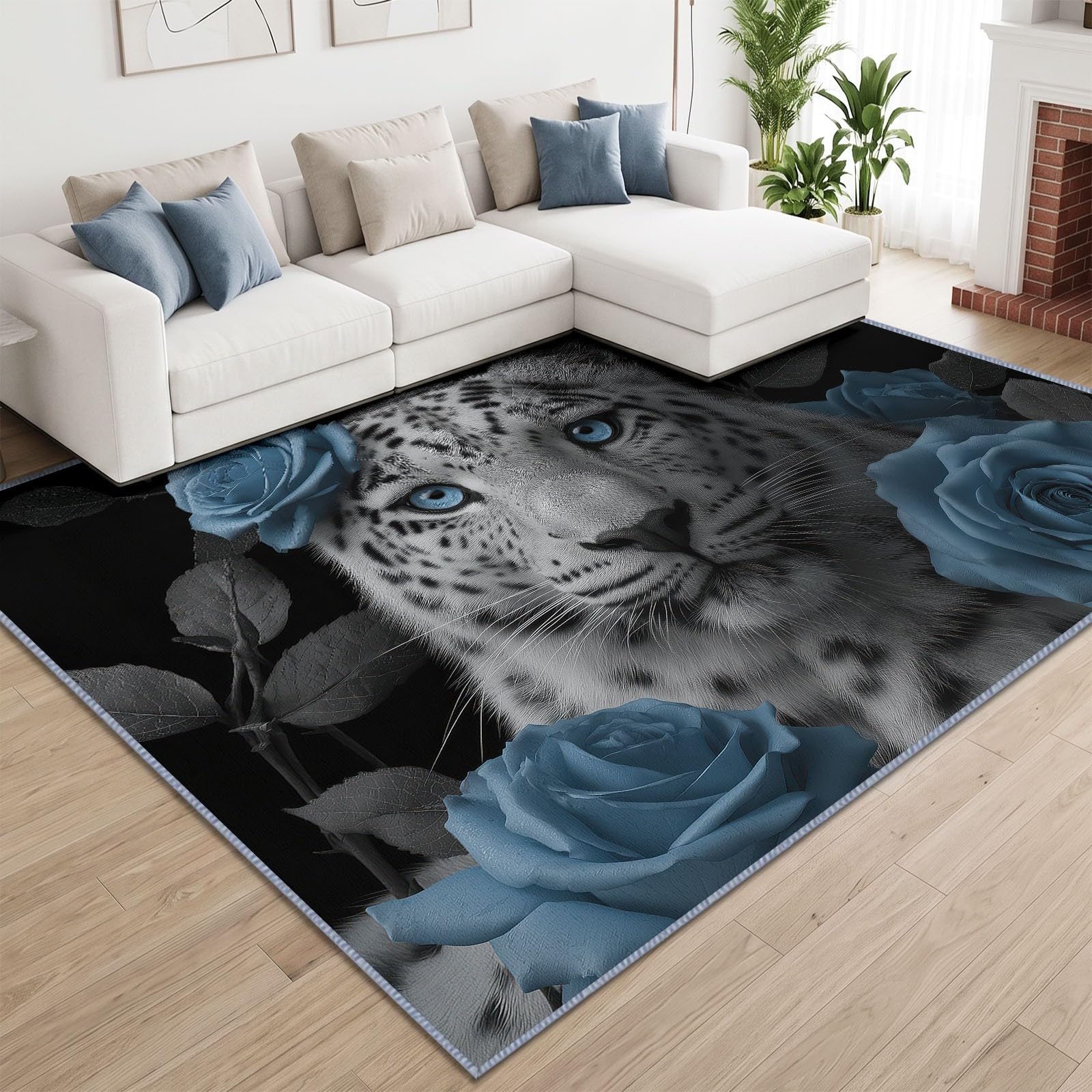 Générique Leopardo Rose Tappeto per soggiorno, lavabile, 140 x 200 cm, fantasia estetica, antiscivolo e lavabile in lavatrice, a pelo corto, morbido, per soggiorno, camera da letto o ufficio