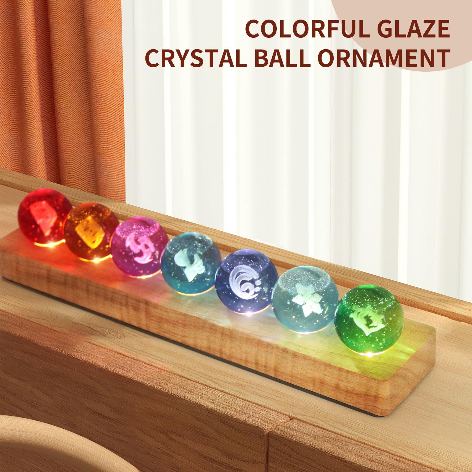 7 Stück Anime Genshin Impact Balls,3D Auge Gottes Kristallkugel LED Nachtlicht,USB 40mm GlasKugel,mit Holzsockel,Hydro/Dendro/Electro/Geo/Pyro/Anemo/Cryo Set Spielele Merch Geschenk (Stil 2)