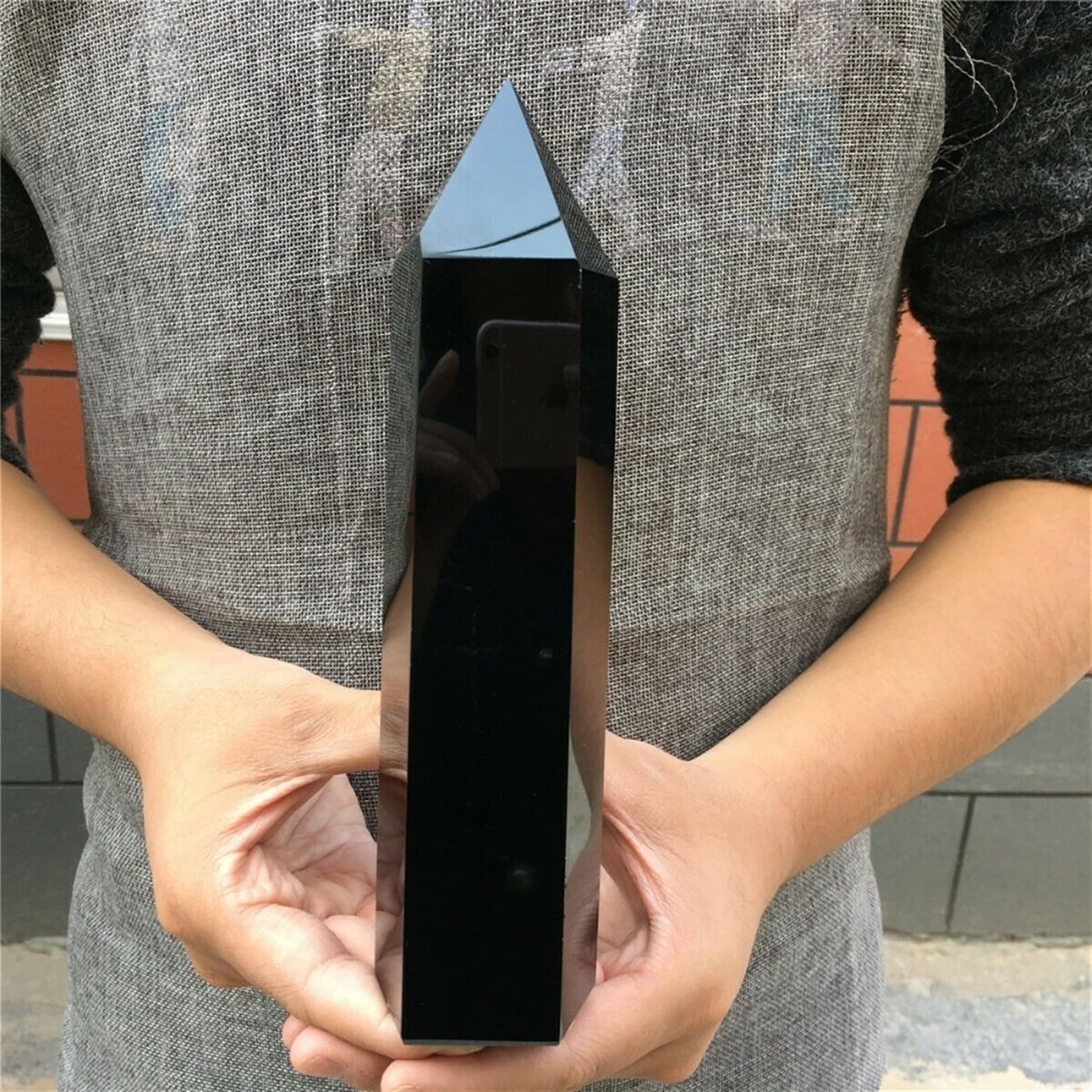 Kristallornamente Natürlicher Obsidian-Kristall-Obelisk-Quarz-Stab, Heilturm-Spitze Wunderschöner Kristall(1.1-1.3kg)