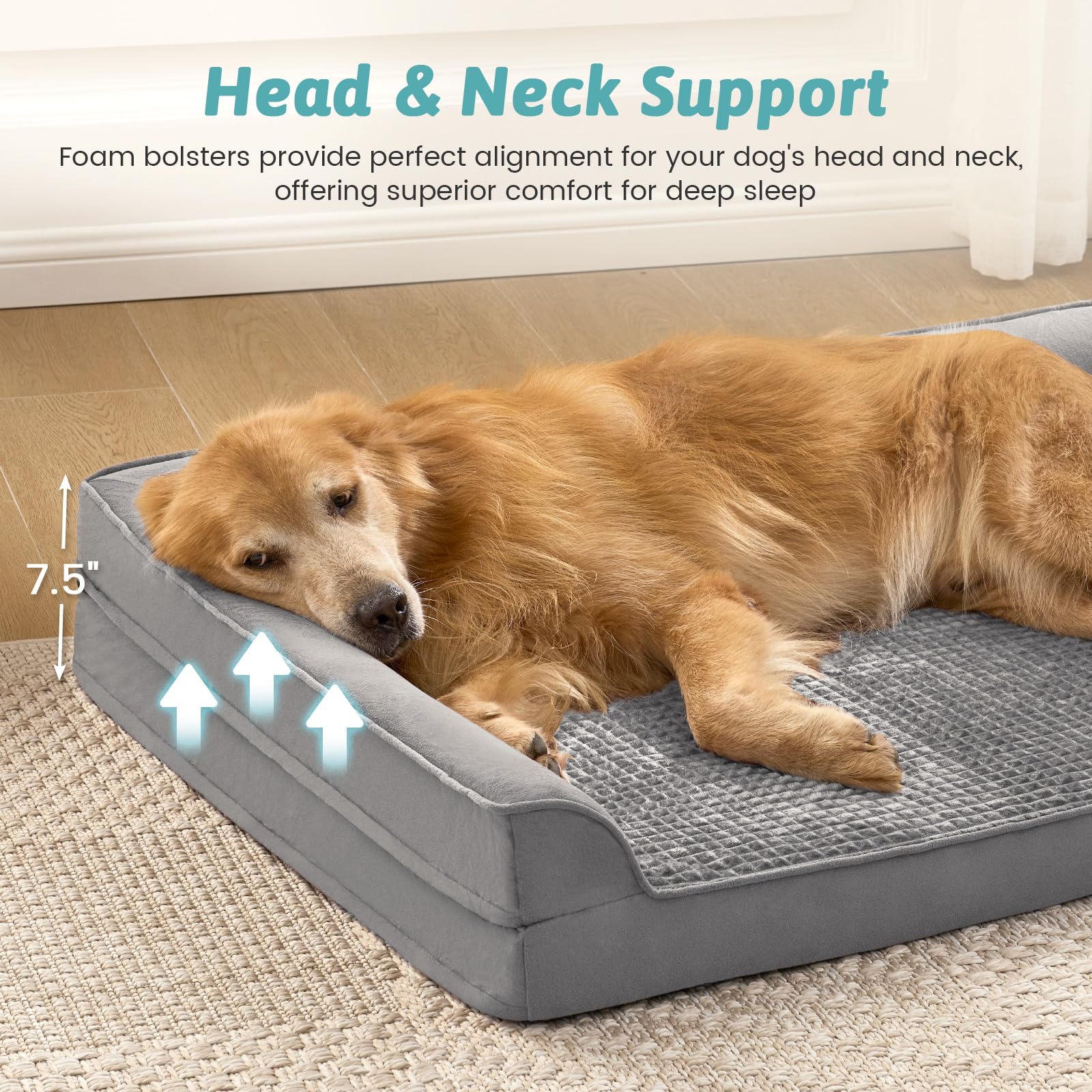 Cama OrtopéDica Cosy Kiss para Perros Grandes, Sofá para Perros Grandes, Grande, Acolchado De Espuma De Soporte, Funda Impermeable Y Base Antideslizante, Gris