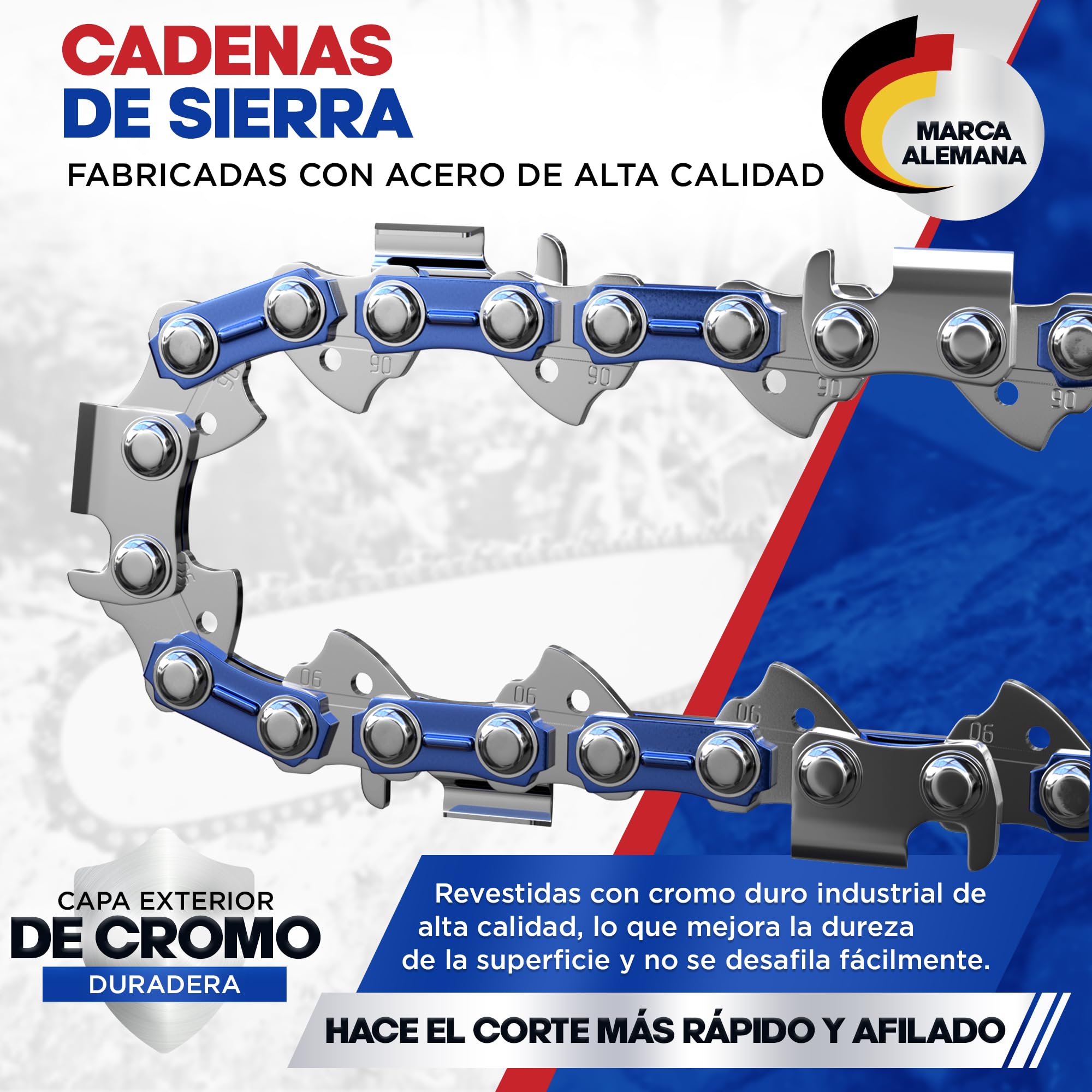 Juego de 3 cadenas de motosierra 35cm - 3/8" LP Paso - 1.3mm - 52 Eslabones motrices - Cadena de sierra con brazo antirretorno compatible con muchas marcas de motosierra