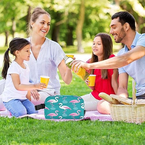 Miniatura 6 de Bolsas aisladas resistentes al agua, térmicas, con hebilla, lonchera térmica para jardín de infantes, elegante, flamenco, melocotón, cian, bolso de