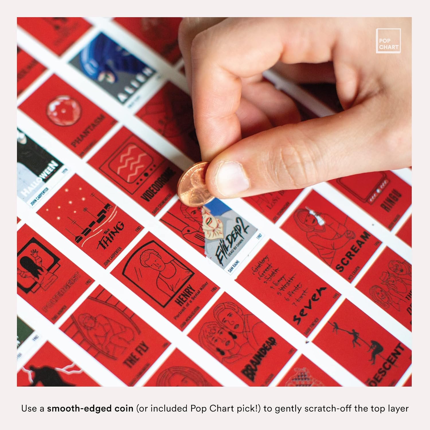 Pop Chart | 100 Horror Movies Scratch-Off Poster | 12" x 16" Wall Art | Horror Movie Decor for the Scary Movie Fan | 100% Made in the USA… - Image 4