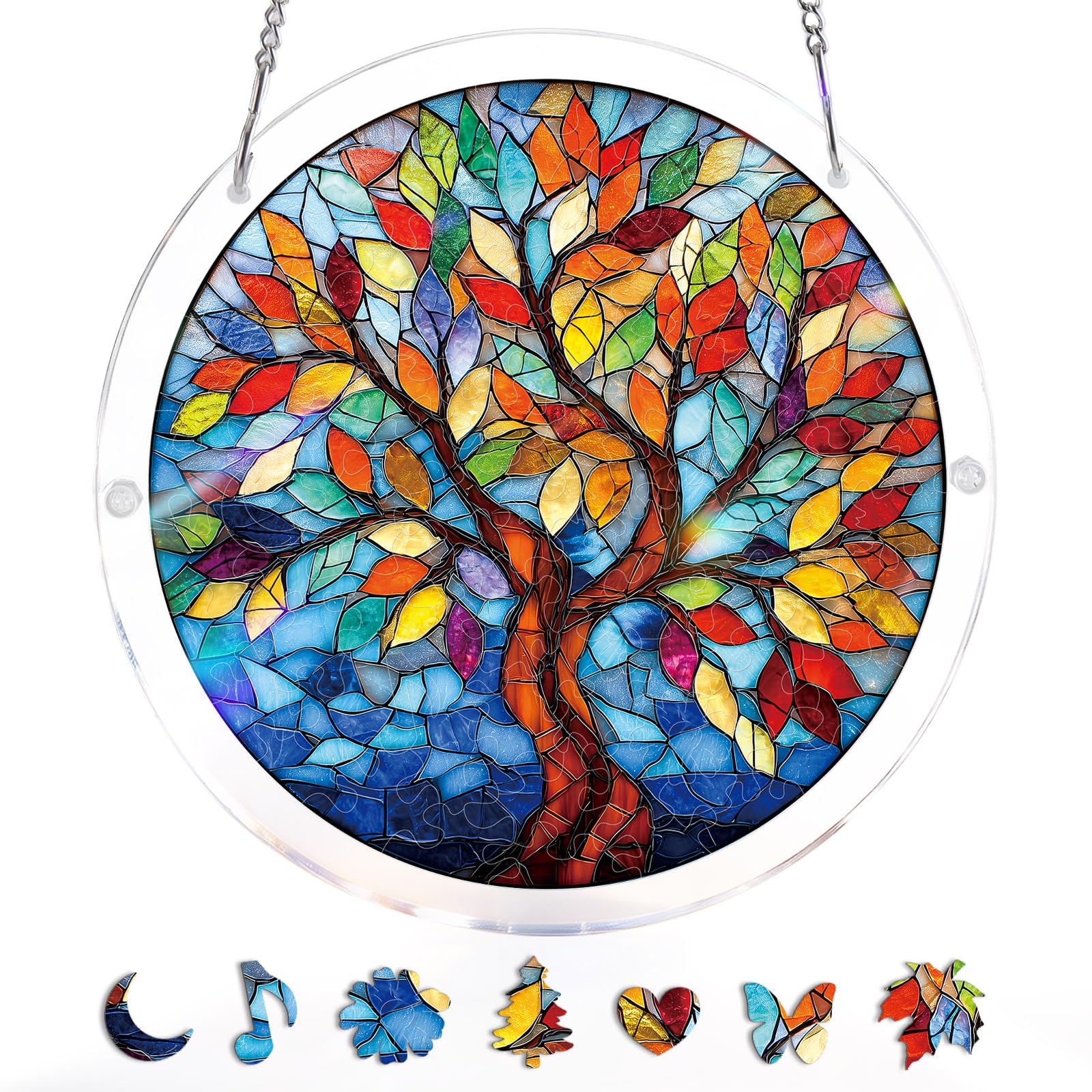 Blumuze Acrylic Puzzle for Adult Window Hanging,Acrylic Suncatcher Wall Hanging,Sun Catcher Stained Glass Acrylic Puzzle Decoration Birthday Gift for Women Men (Tree of Radiant Glass, 7.4 in)