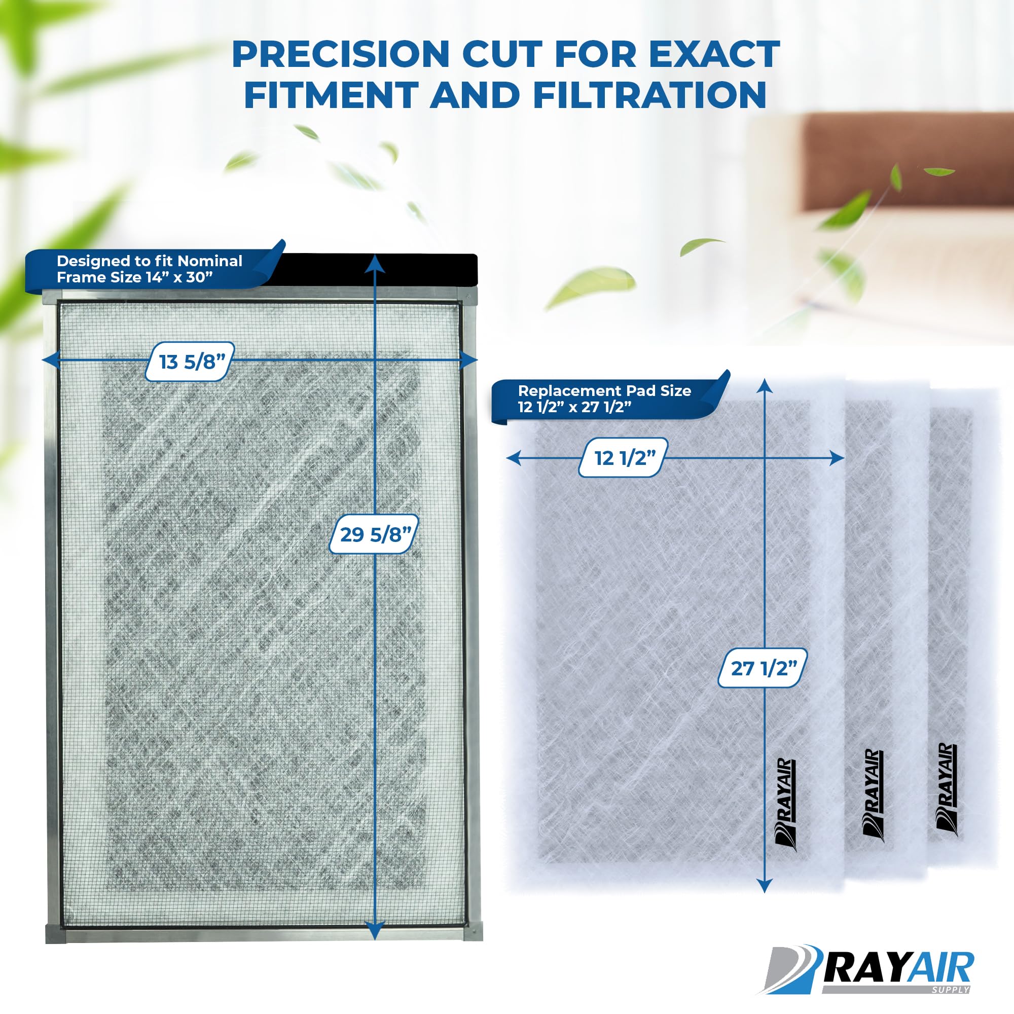 RAYAIR SUPPLY Almohadillas de filtro de repuesto de 14 x 30 pulgadas compatibles con Air Ranger Air Cleaner 14 x 30 (paquete de 3), color blanco