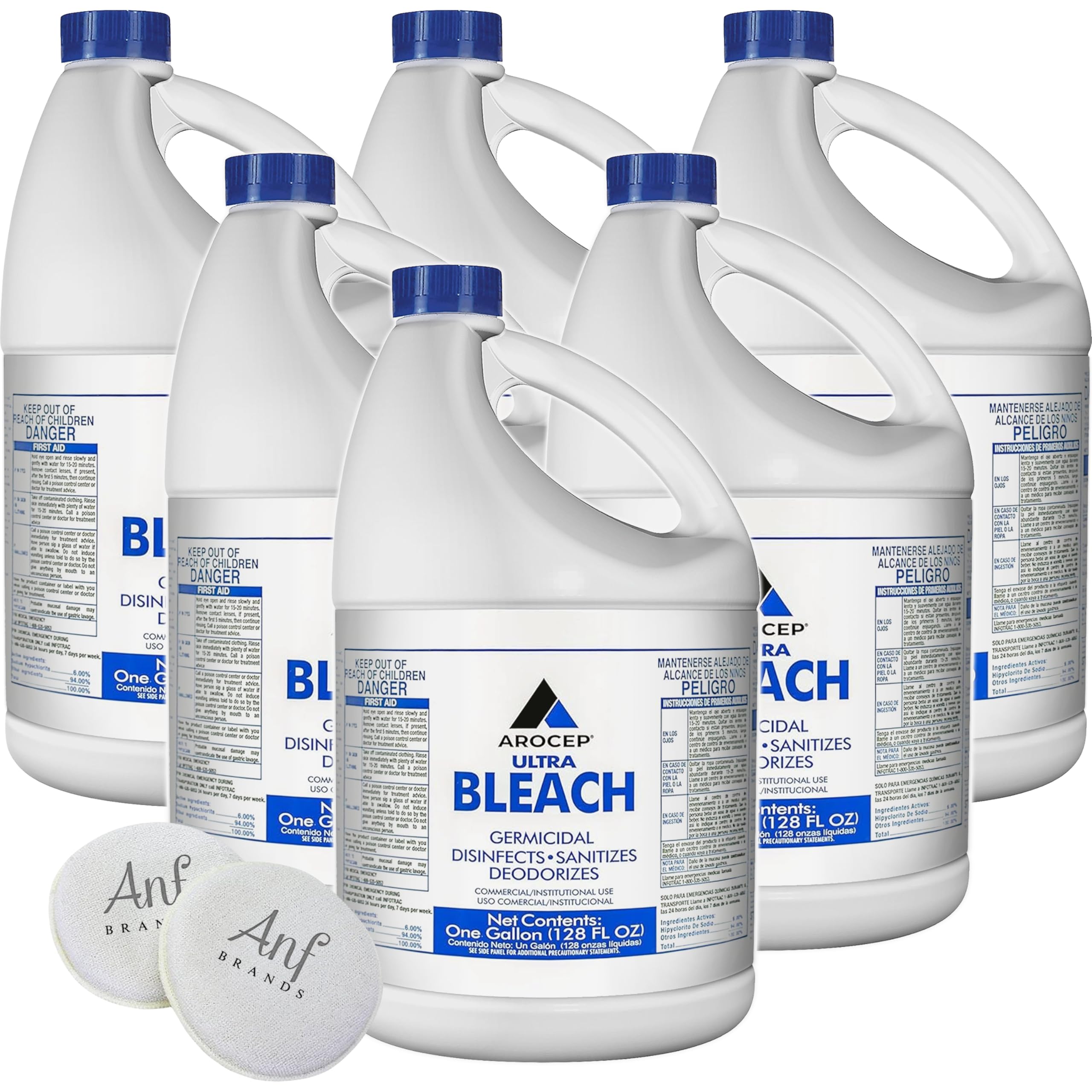 (6 Gallons) - Liquid Chlorine Bleach, for Laundry, Household and Commercial Cleaning, 1 Gallon Jugs