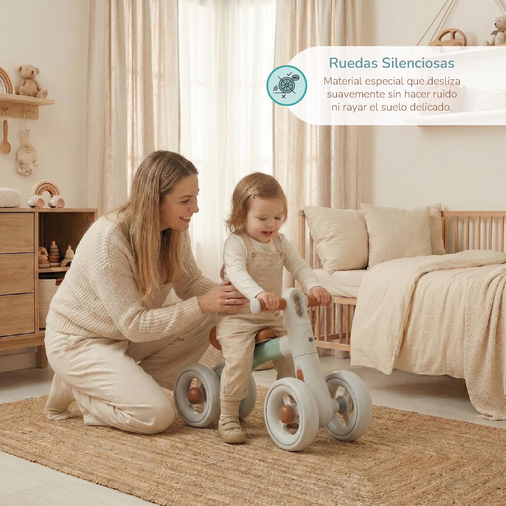 Buddy Baby - Bicicleta sin Pedales XRIDER - Desde 12 Meses - Ultraligera (Solo 1,5 kg) - Ruedas EVA silenciosas - Giro Manillar Seguro 135° - Herramientas Incluidas - Luz integrada con 3 Modos