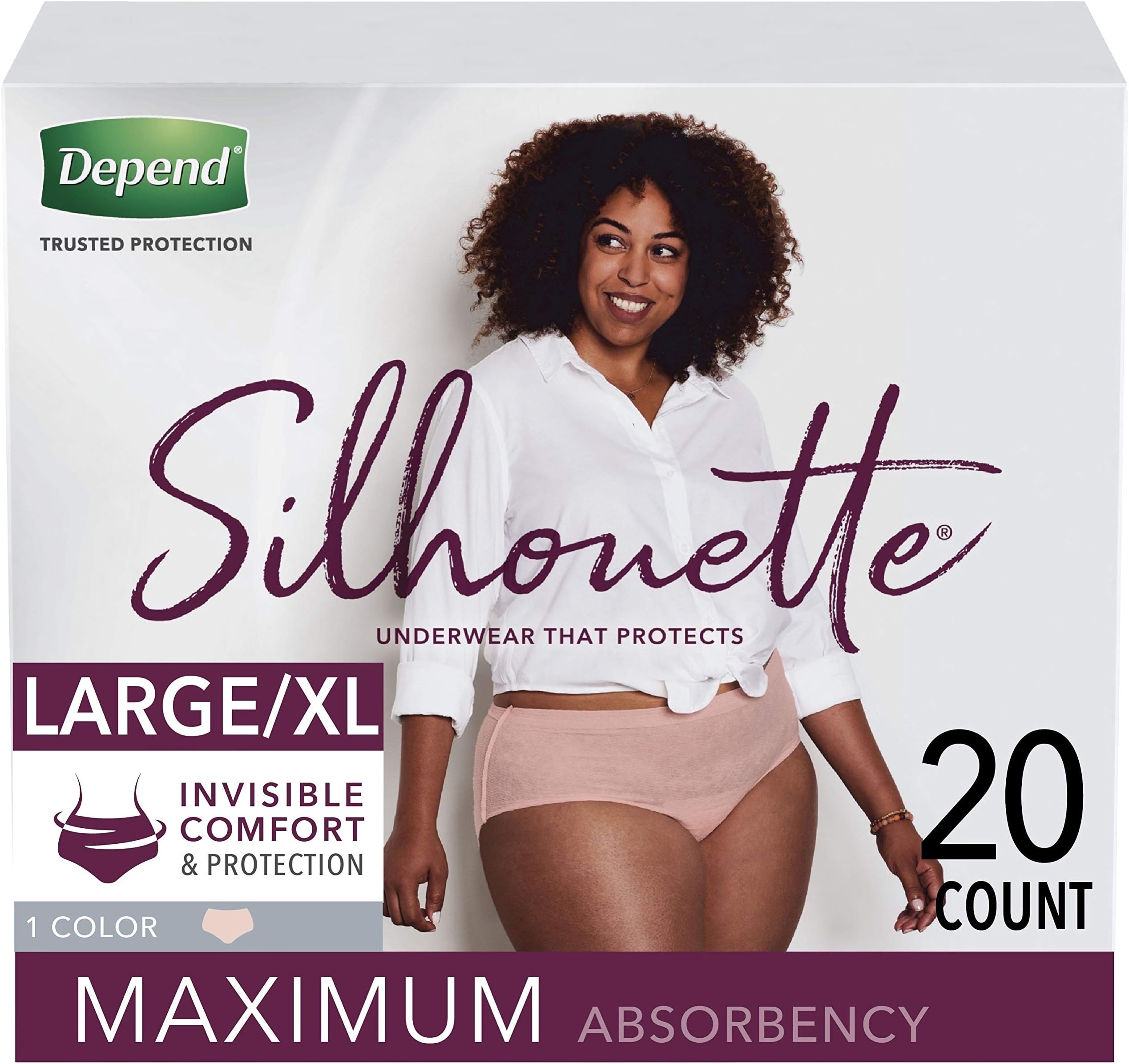 Depend Silhouette Incontinence Underwear for Women, Maximum Absorbency,20 count, L/XL, Beige