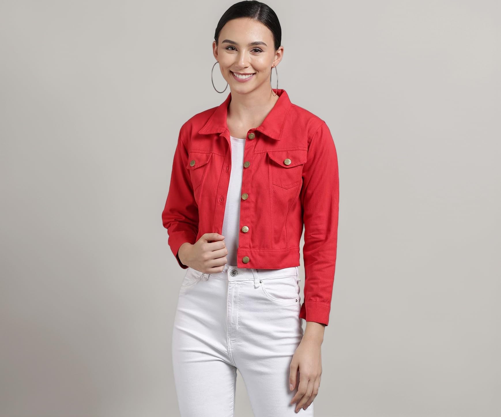 FUNDAY FASHION Women's Cotton Twill Blouson Jacket Red L