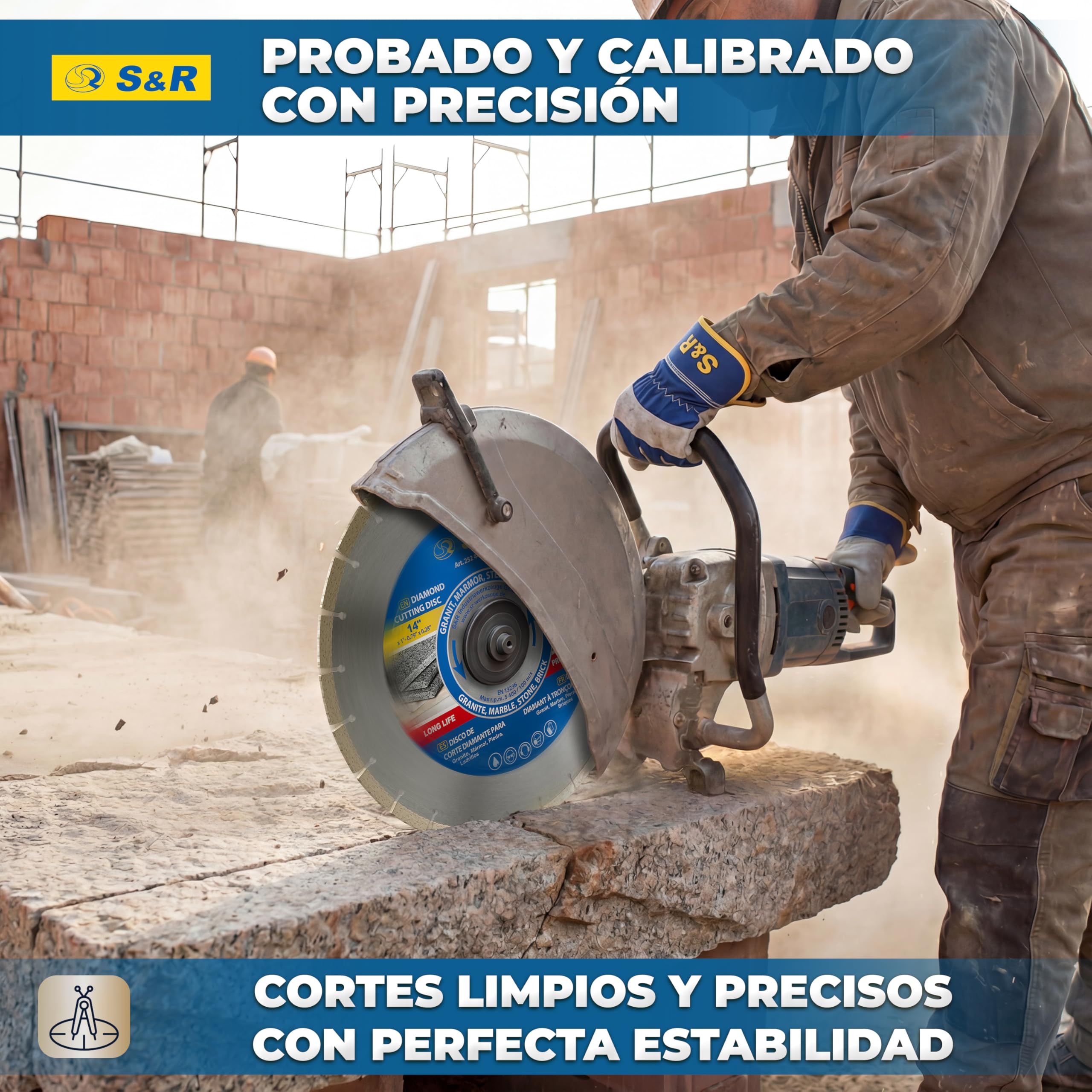 S&R Disco diamante 350 Disco Tronzador Diamante 350 mm para Cerámica Granito Piedra Mármol Mampostería. Calidad Industrial