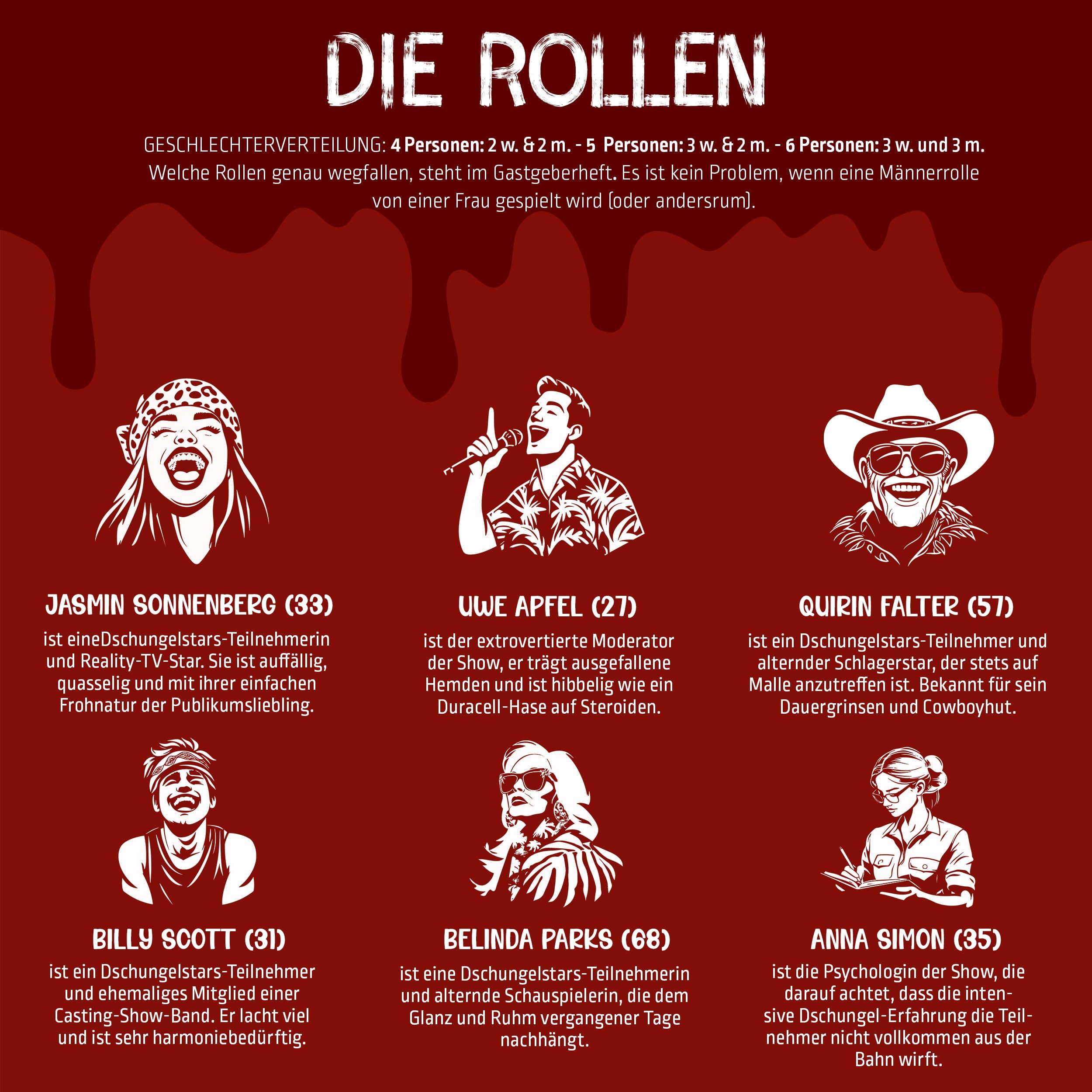 MORD bei Tisch Krimidinner für Zuhause - 4 bis 6 Personen - Der Dschungelstars Fall - Das Krimi Spiel ab 16 Jahren – Ideal als Krimi Dinner für eine mörderische Dinnerparty