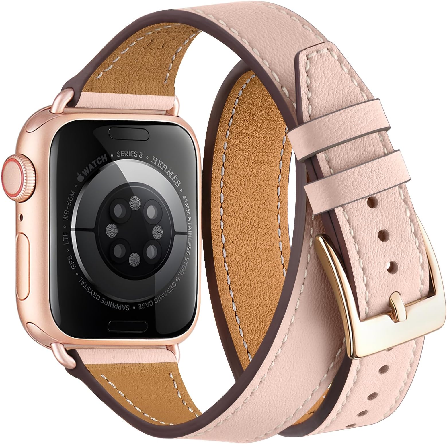 Bestig Bands Compatible with Apple Watch Band 40mm 41mm 38mm 42mm(Series 10 11) Women Men, Genuine Leather Double Tour Designed Slim Thin Strap for iWatch SE1/2/3 Ultra 3/2/1 Series 9 8 7 6 5 4 3 2 1