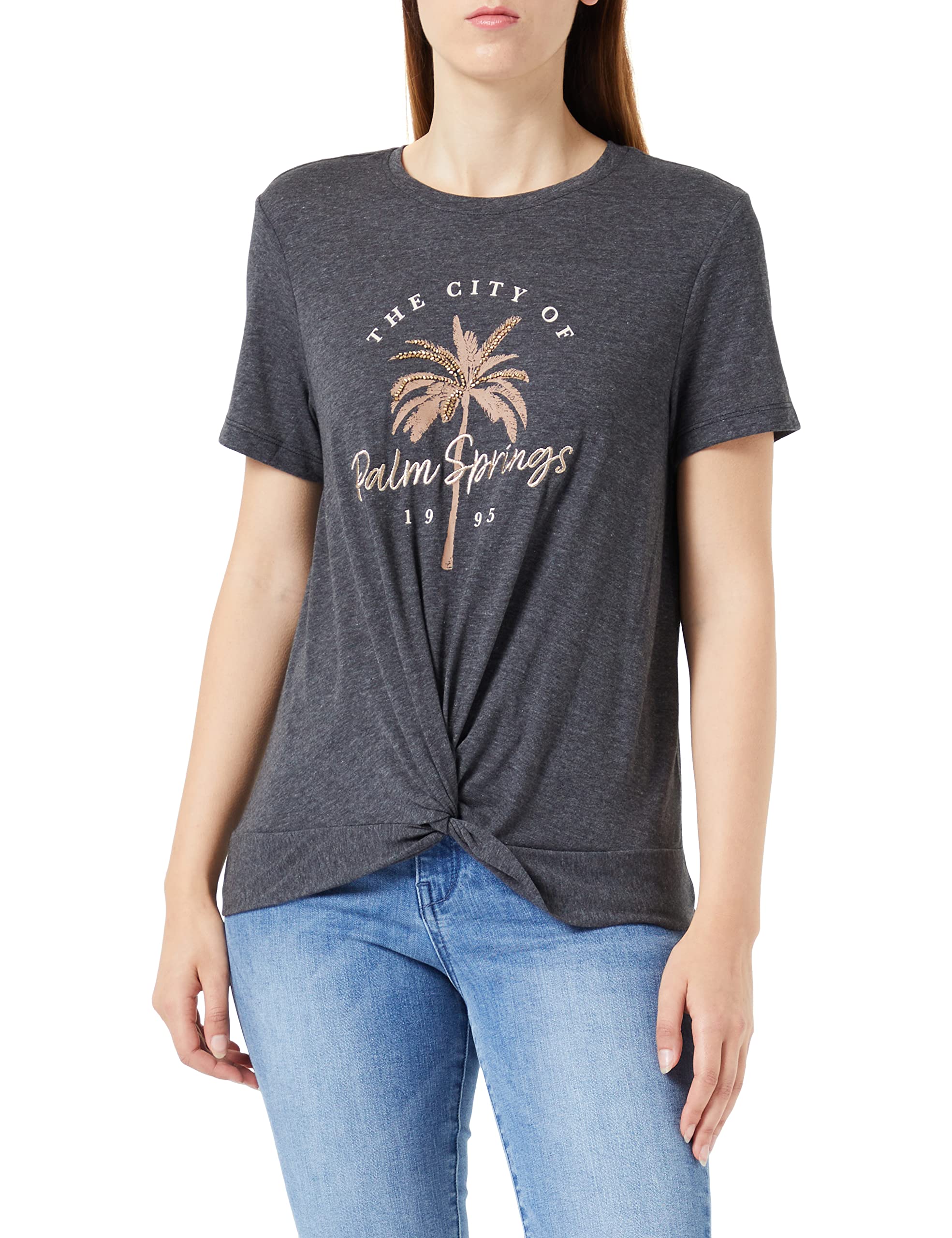ONLY Women's Onlpalmie Reg Twist S/S Top Box JRS T-Shirt, Black/Print: Palm, XS