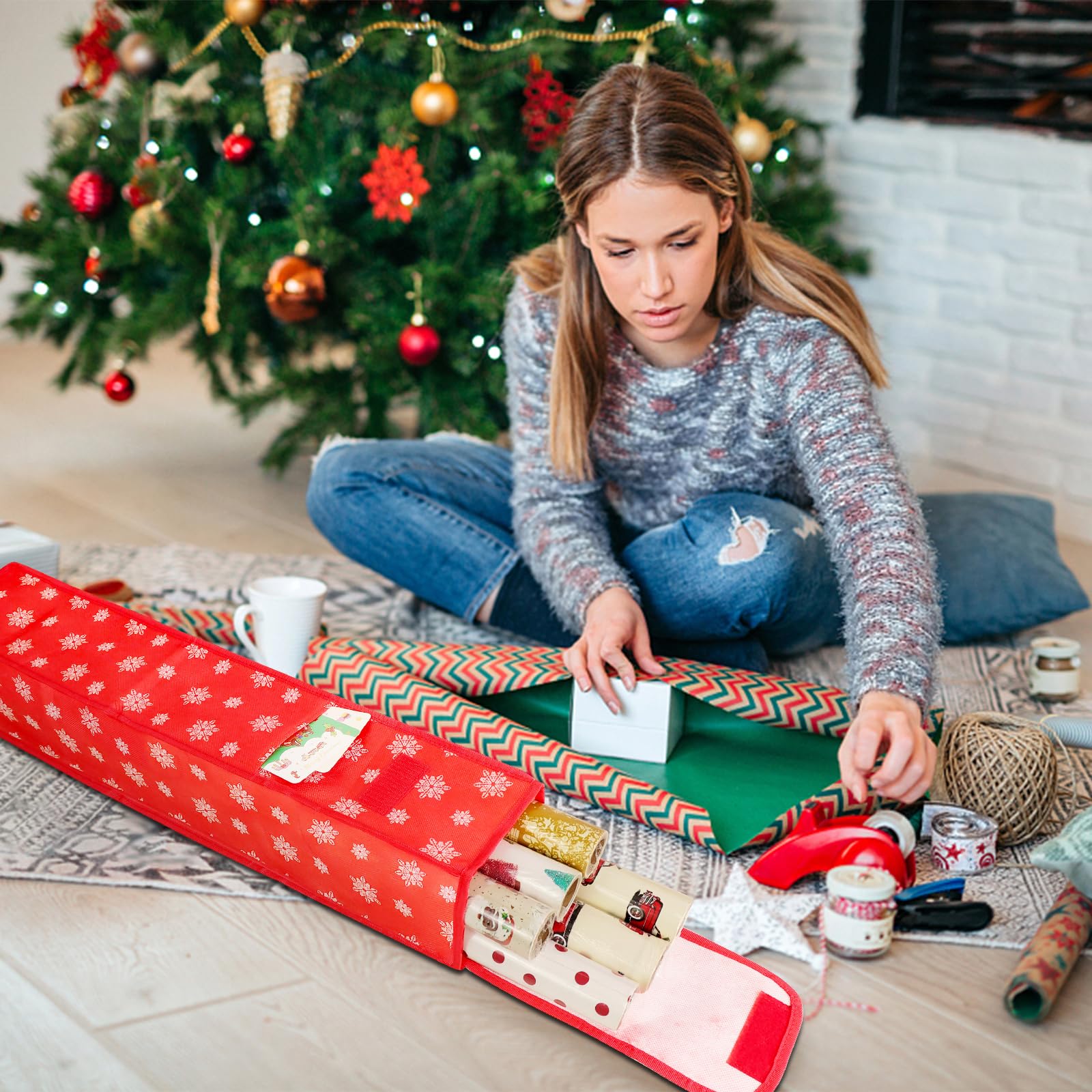 ZHSX Contenitore per Carta da Regalo, 2 Confezioni Porta Carta Regalo in Fibra, Organizzatore Dell'involucro del Regalo di Natale per Carta, Etichette, Fiocchi - 78 * 14 * 14cm
