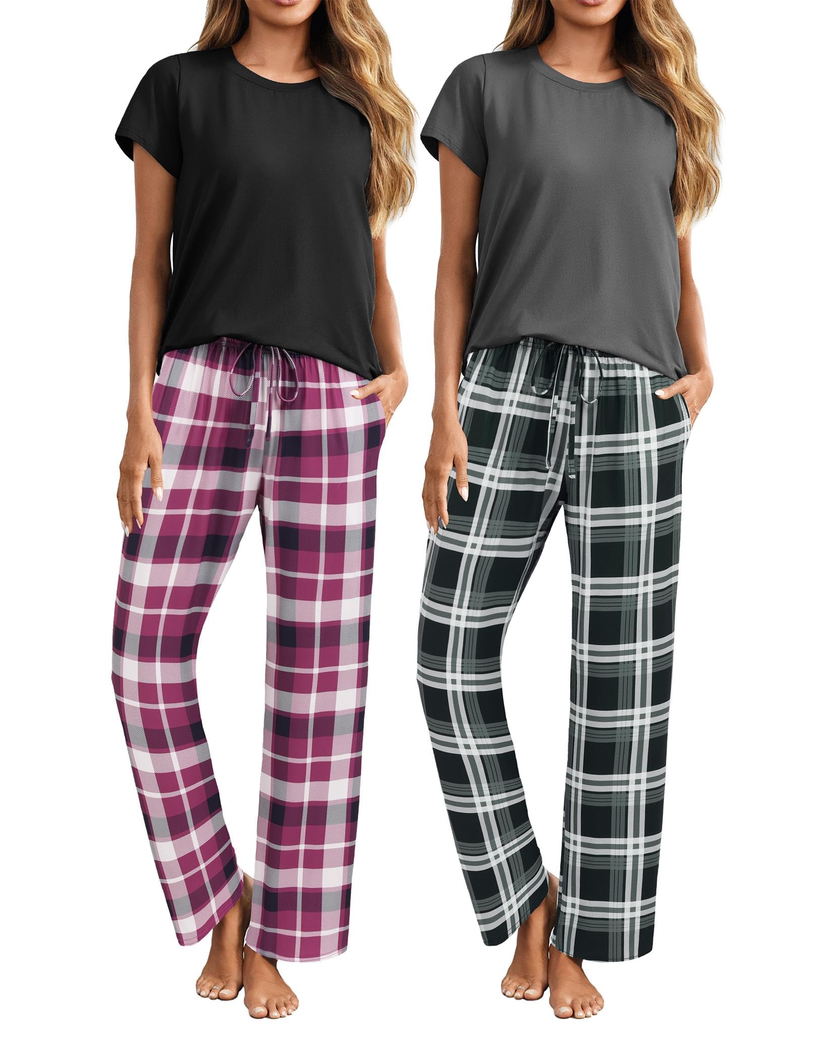 ELESOL 2 Piece Outfits For Women Lounge Sets Pajama Sets Short Sleeve Top and Pants with Pockets