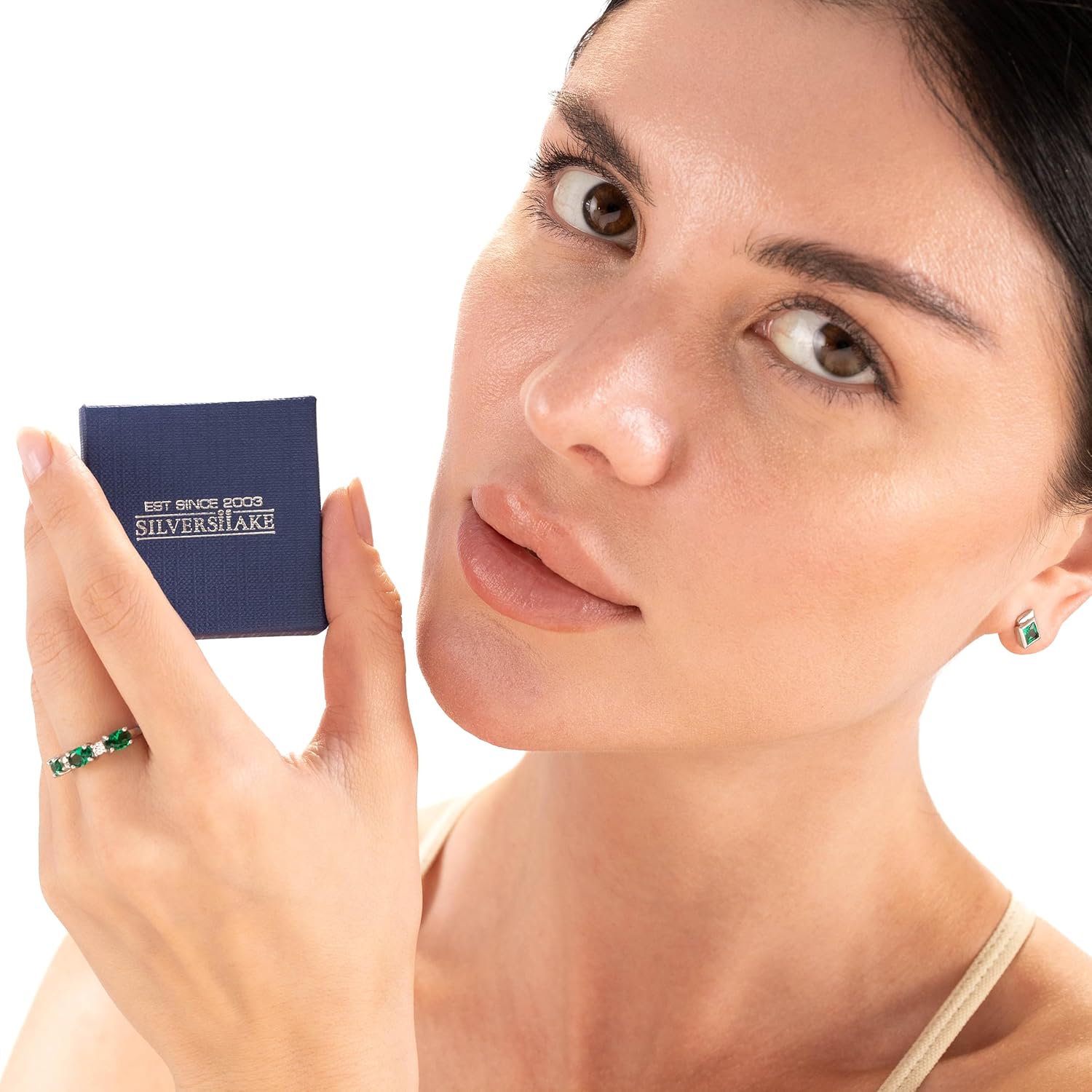 Silvershake 3 Stone White Gold Plated 925 Sterling Silver Ring - Image 2