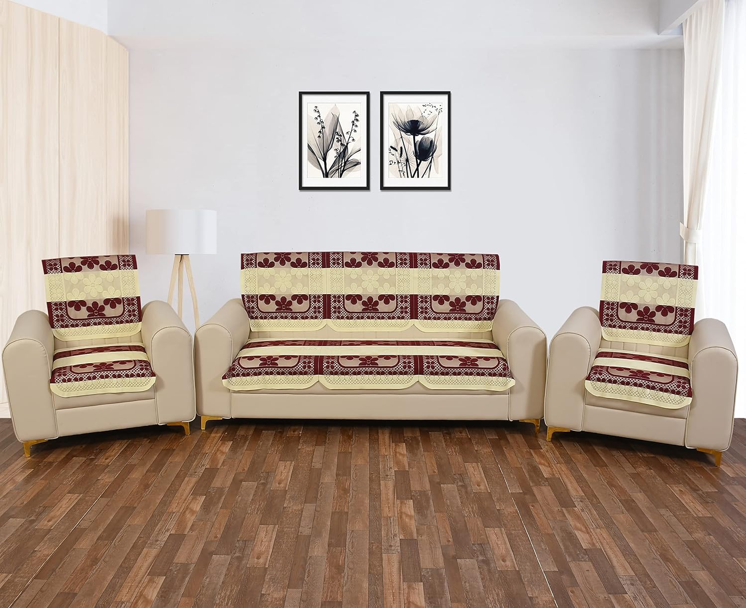 Castiqa Cotton Fabric Floral Design Traditional Design Sofa Covers Set