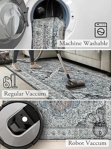 Miniatura 4 de Lahome Alfombra de pasillo tradicional vintage, lavable de 2 x 4.3 pulgadas, antideslizante, tapete suave con patrón geométrico tribal oriental para