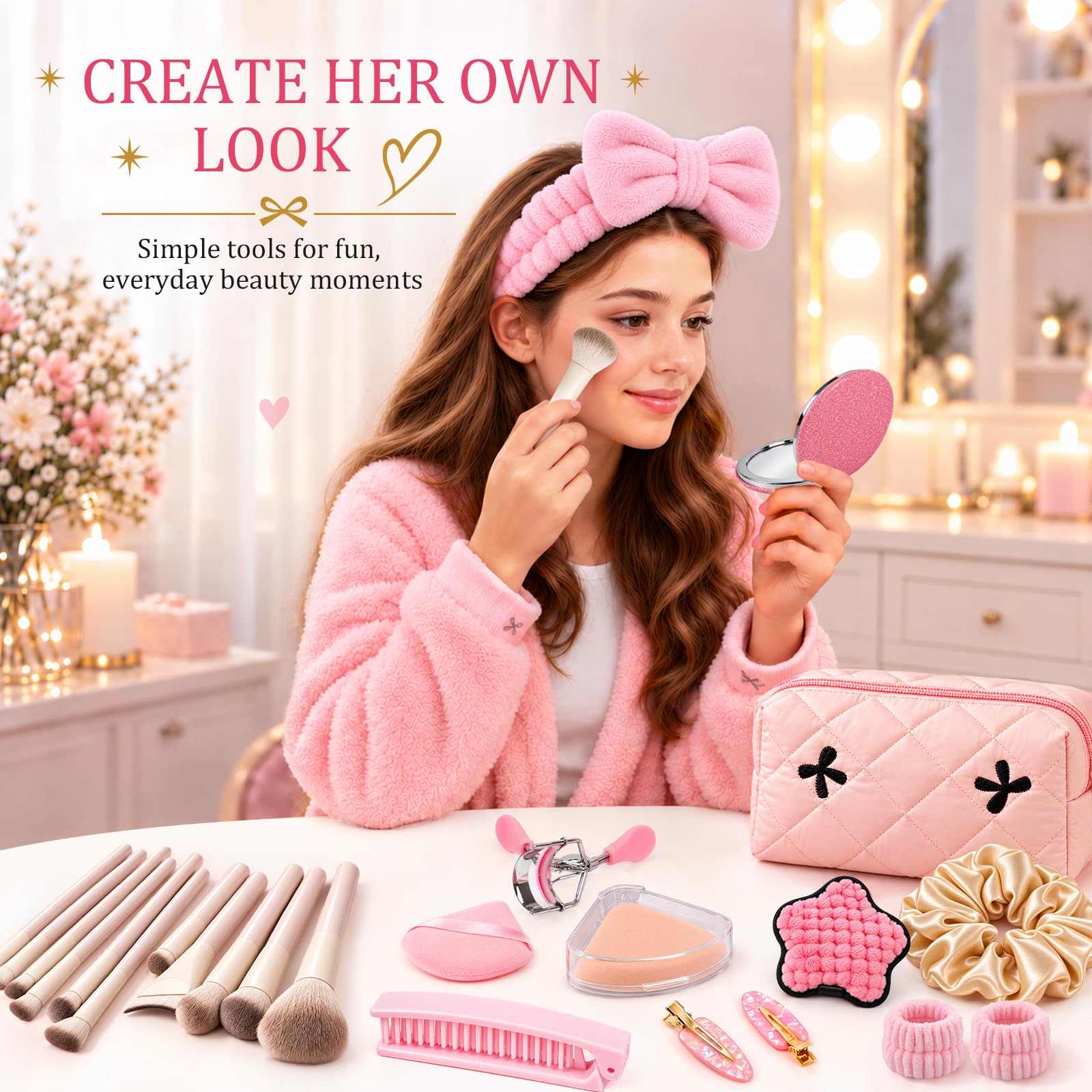 Beauty Adventskalender 2026 Teenager Mädchen, 24 Tage Weihnachtskalender Beauty für junge Frauen mit Pinselset, Schmuck, Duftkerze, Badebombe & Haarschmuck, Geschenk für Tochter Freundin Ehefrau