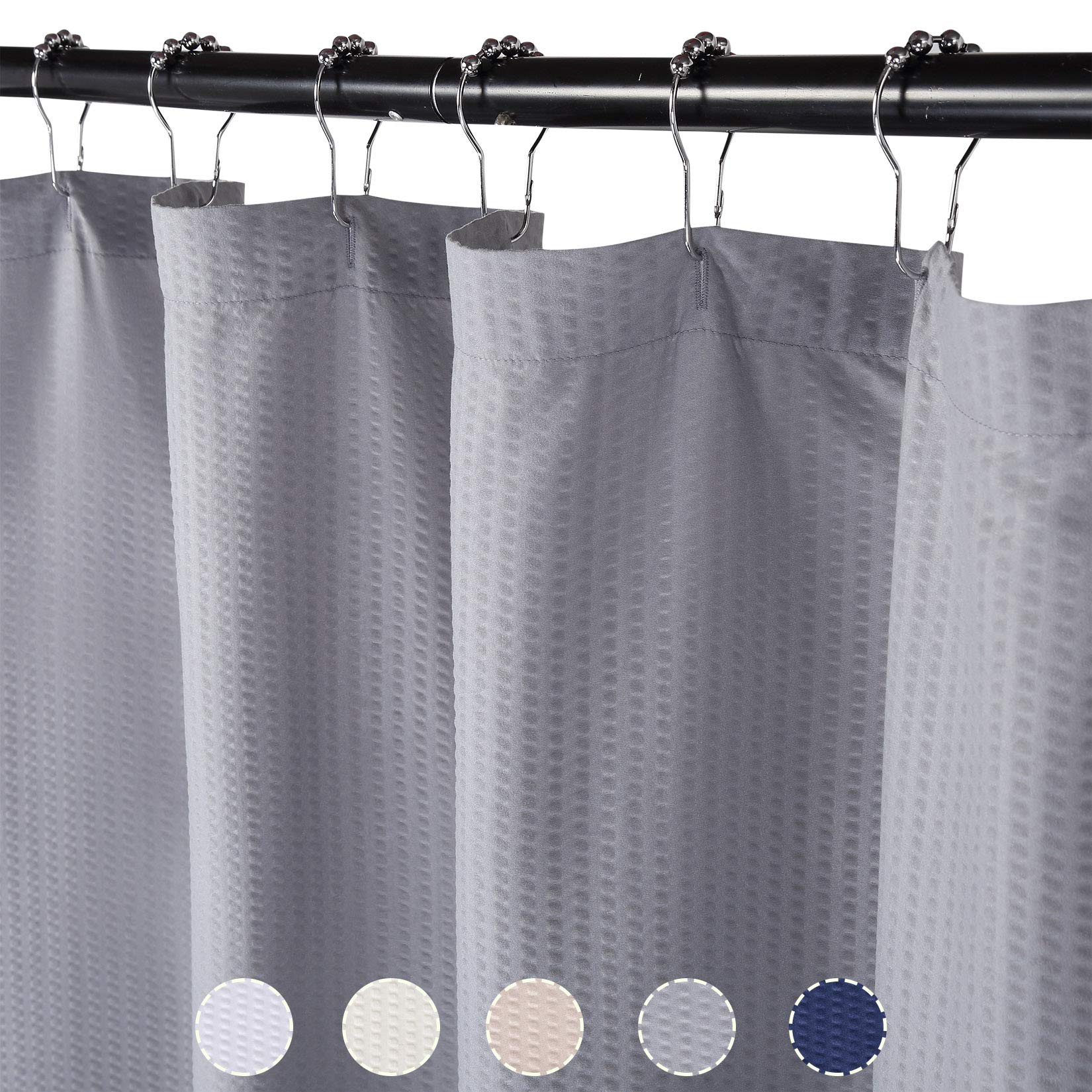 (similar) CAROMIO Shower Curtain, Water Repellent Soft Microfiber Fabric Shower Curtain or Liner for Bathroom, Decorative Embossed Pattern, Grey, 72x72 Inches
