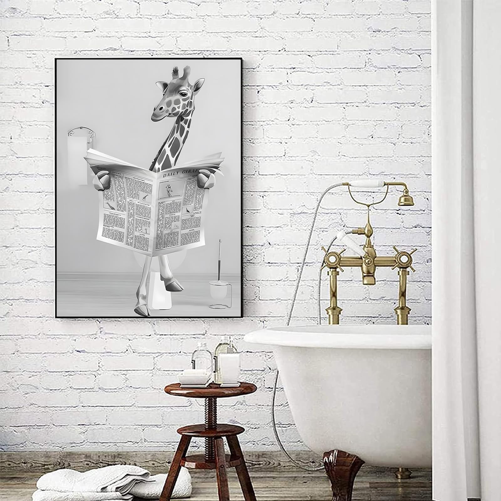 LYBOHO Black White Scottish Highland Cow Bathroom Pictures Funny Animal in the Bathtub Canvas Pictures for Living Room Bathroom Bedroom Decorative Frameless (1 Piece-30 cm x 40 cm
