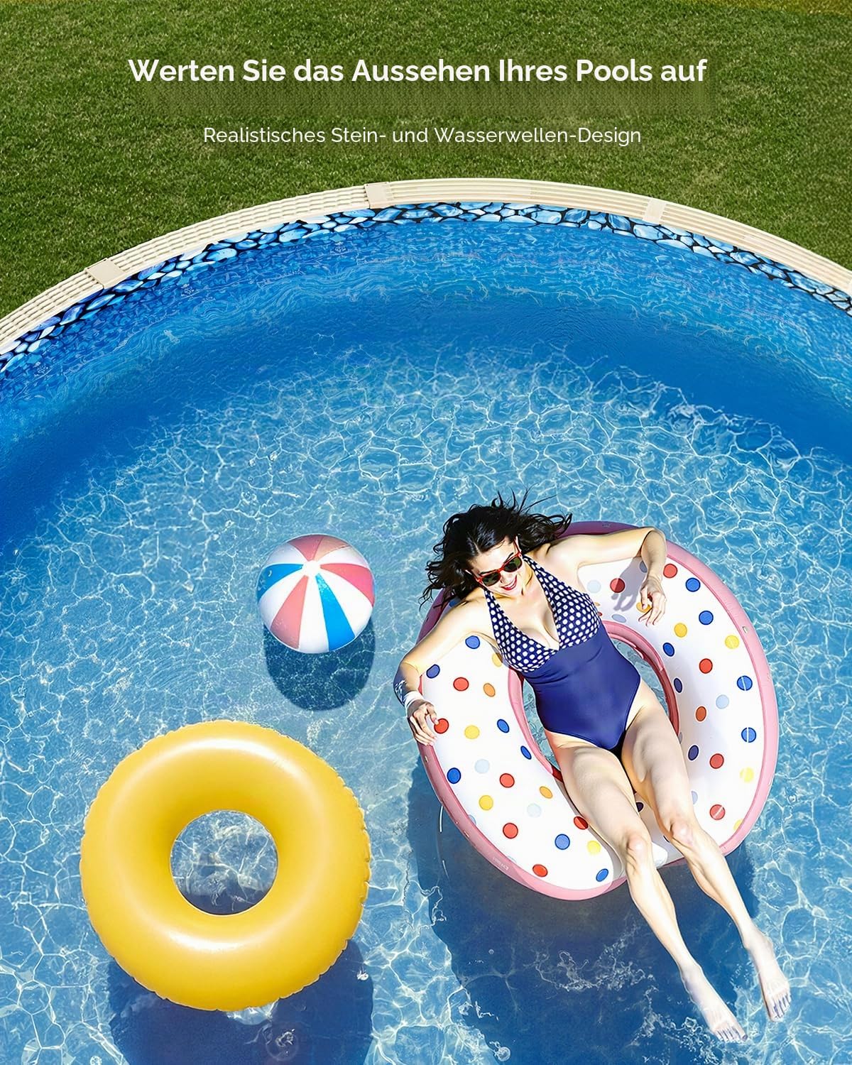 VEVOR Runde Poolfolie, φ244x147 cm, Innenfolie, Ersatzfolie, Innenhülle, Schwimmbadfolie, Folie aus Vinyl im Überlappungsstil mit Standardstärke, verschleißfest, für Aufstellpools mit 137 cm Wandhöhe