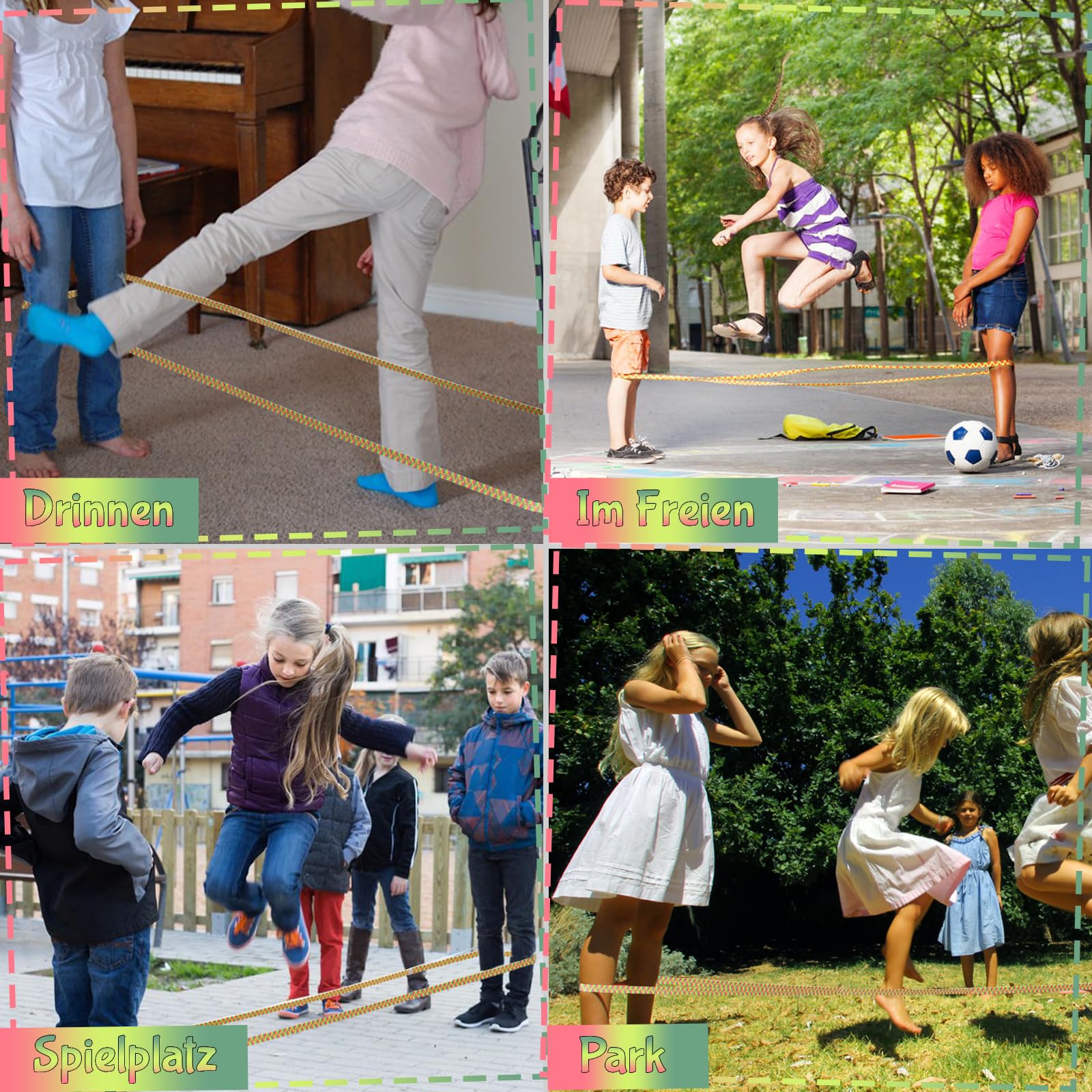 DealKits Gummitwist - Juego de cuerda de saltar para niños, goma de goma, 4 m, con instrucciones, juego de jardín, juego de pausa, regalo de escolarización para niñas y niños
