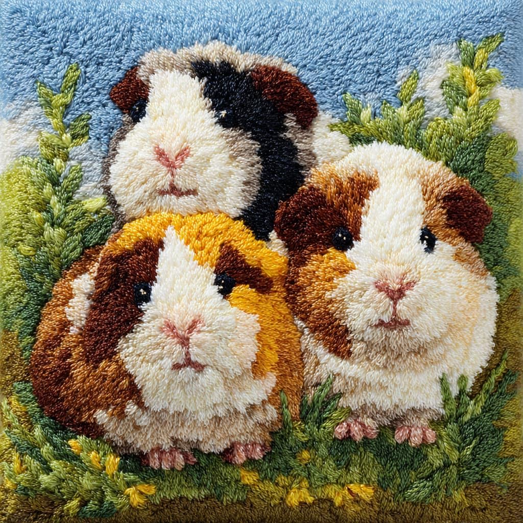 Taxpy DIY Latch Hook Pillow Kits, Animal Guinea Pig Pillow Cover with Preprinted Throw Pillowcase Crochet Yarns Embroidery Latch Hooking Cushion 17x17inch