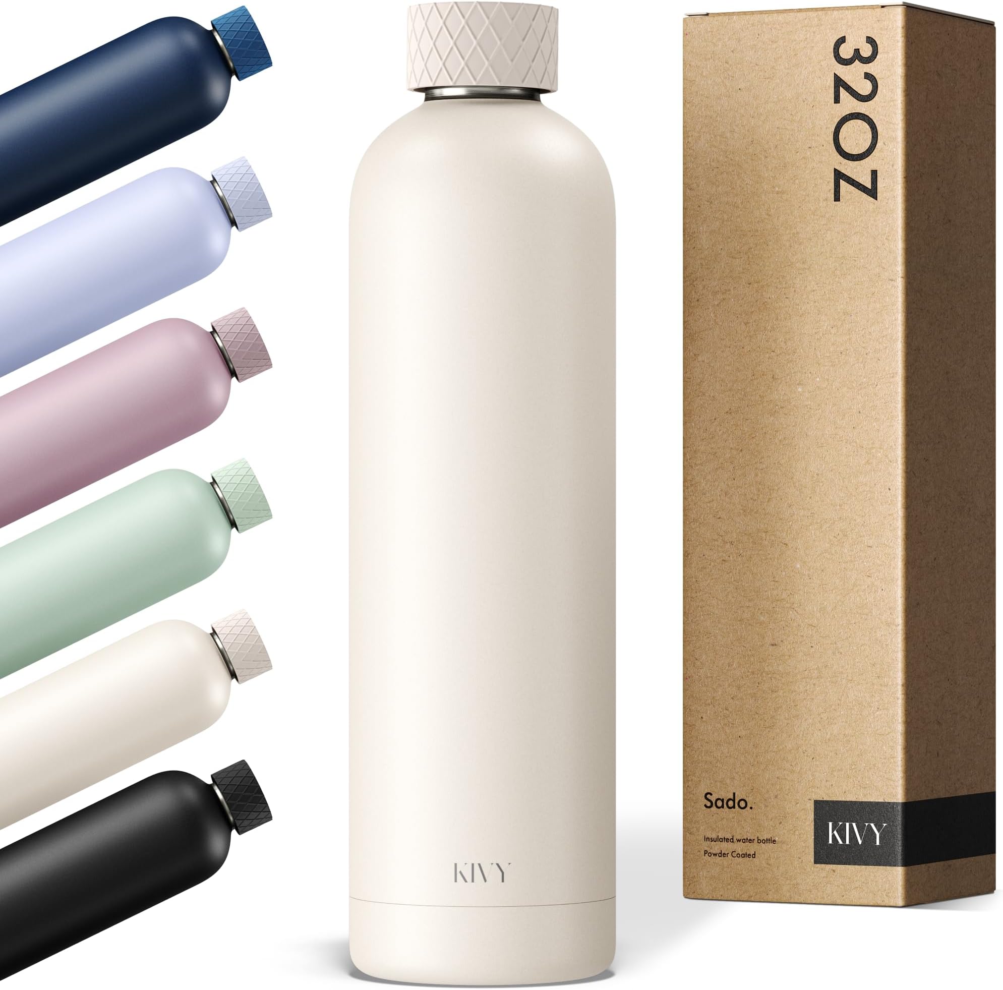 Stainless Steel Insulated Water Bottle 32oz | Leak Proof BPA-Free Metal Water Bottle - Stainless steel water bottle stainless steel - Slim water bottle no straw - White water bottle screw top