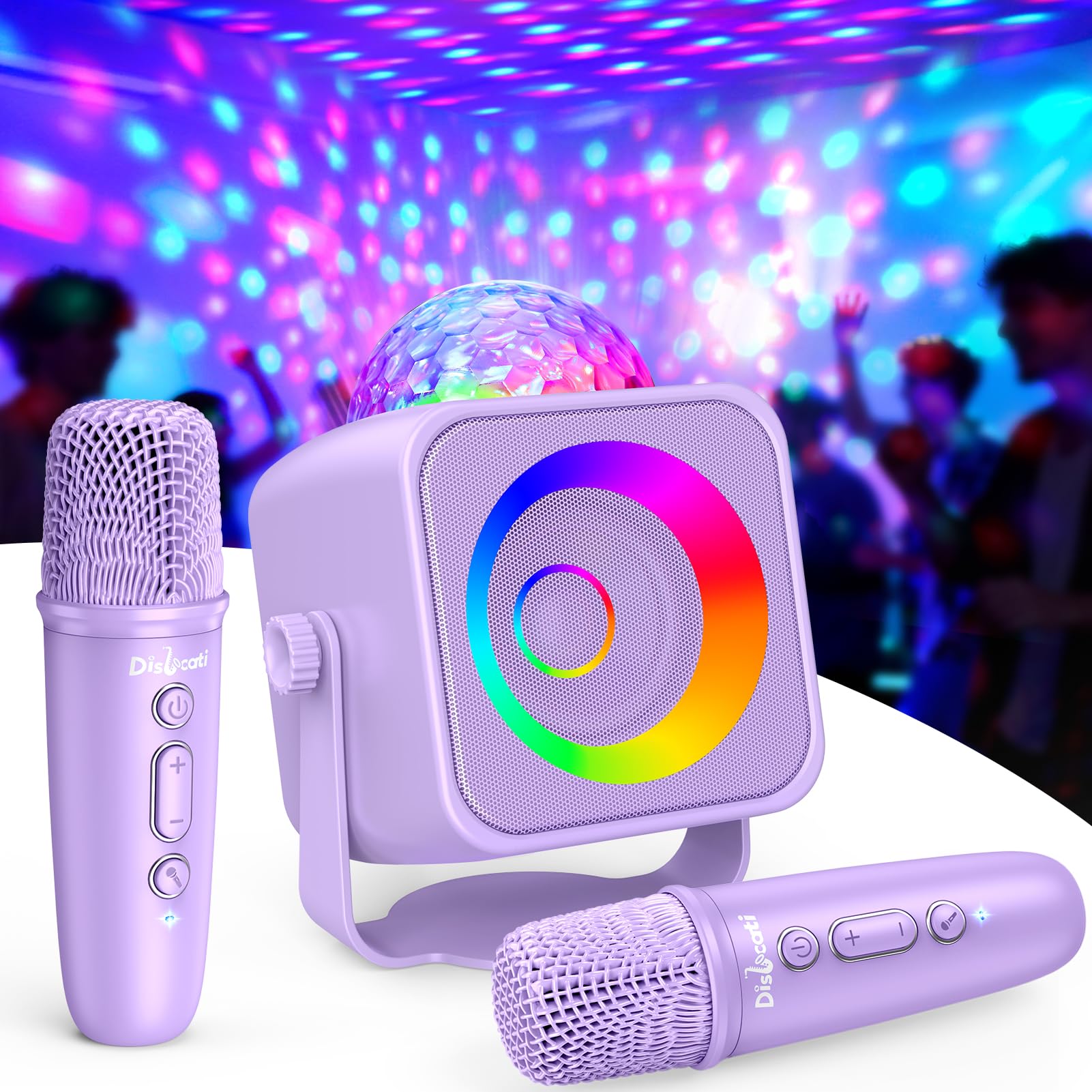 Dislocati Karaoke con 2 Microfono Bambini, Regalo Bambina 5 6 7 8 9 10 11 12 13 Anni Microfono Giochi Bambina 3-12 Anni Macchina per Karaoke con Disco e Supporto Rimovibile Adulti
