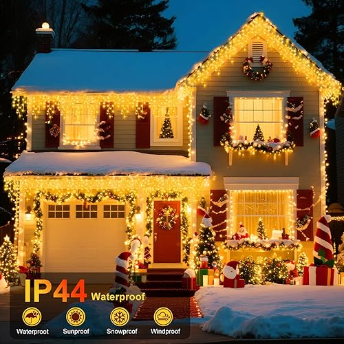 Miniatura 53 de Luces de Navidad de 132 pies para decoración al aire libre, 1280 LED 8 modos de luces de hadas con 240 gotas, temporizador impermeable con función