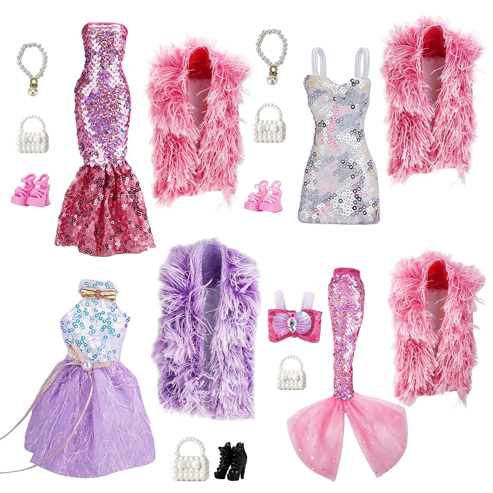 4 Sets Doll Clothes, Total 18 Accessories for 11.5in Dolls